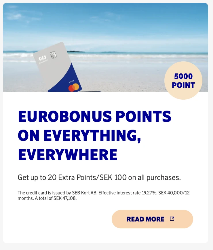 Increased sign-up bonus for the SAS EuroBonus Mastercard. Get 5000 points.