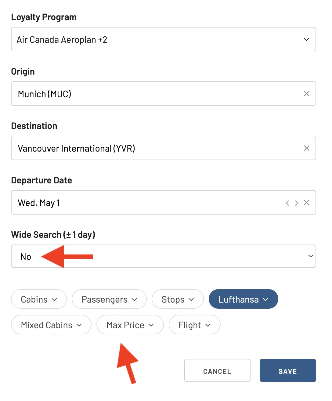 Find Lufthansa Allegris flights with points using AwardFares.