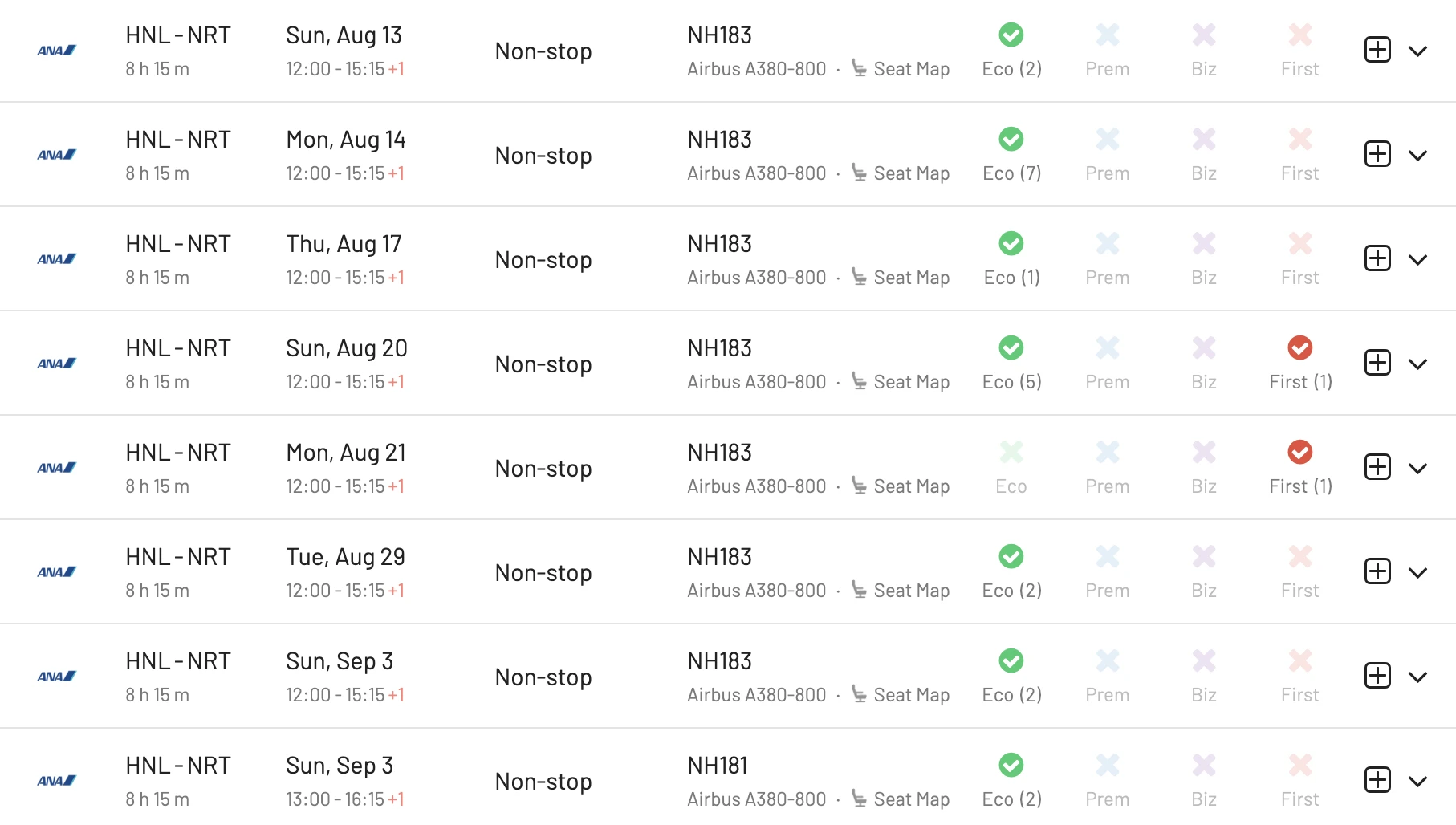 Honolulu to Tokyo Narita on the A380 with ANA (AwardFares)