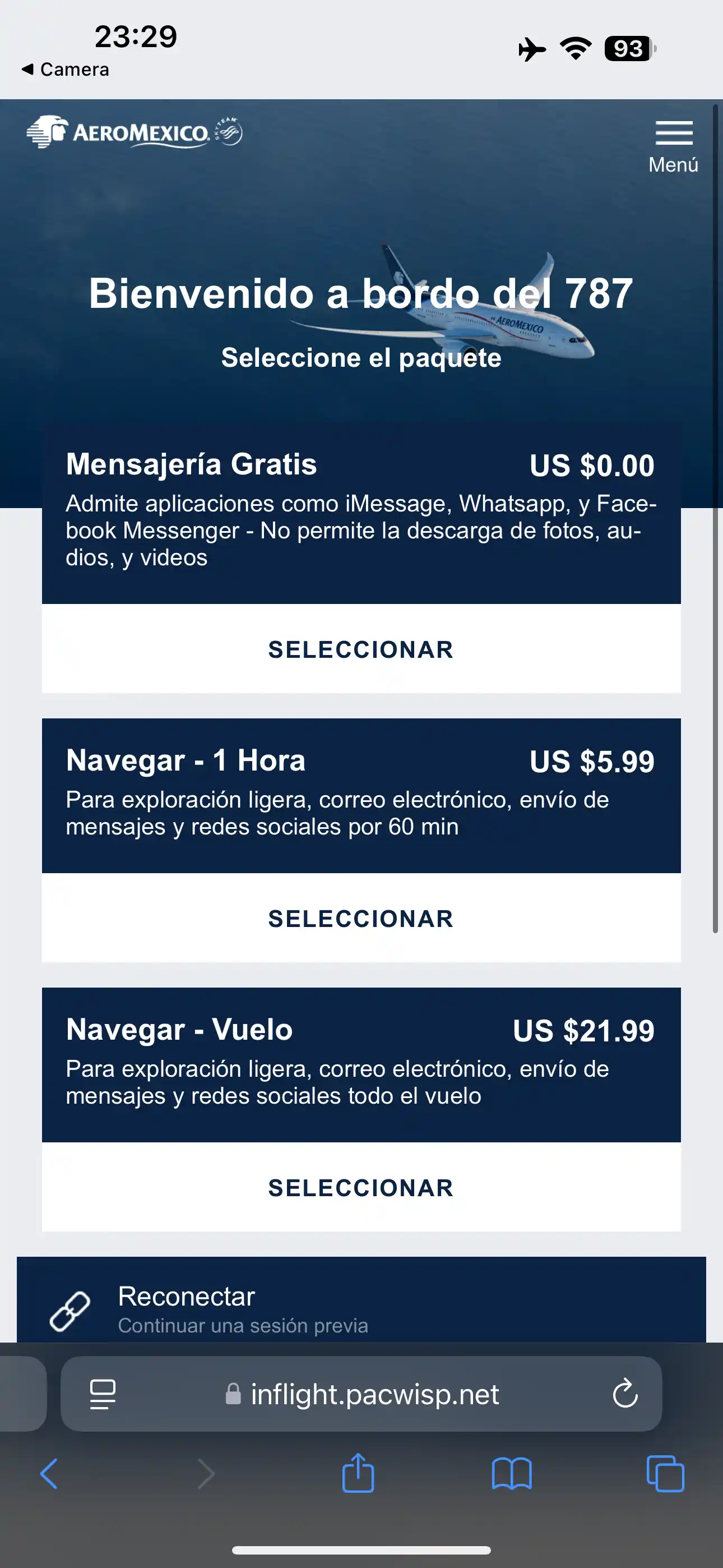 Aeromexico 787-8 Business Class from Seoul to Mexico City: WIFI Voucher