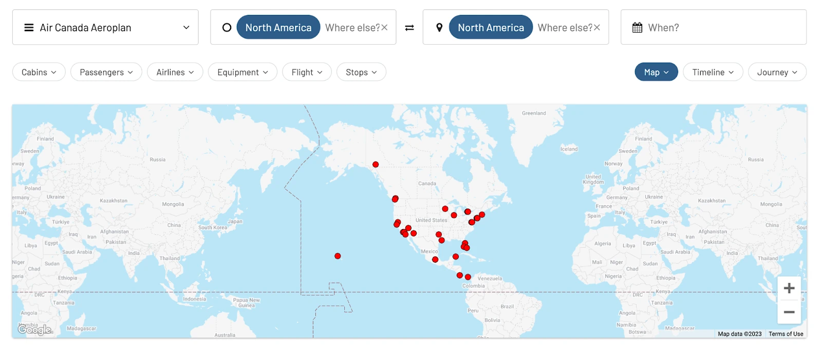 Intra North America Flights on Aeroplan (using AwardFares).