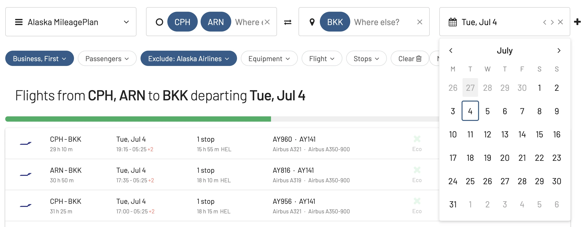 Alaska Airlines Mileage Plan partner redemptions in 2023: Choose date.