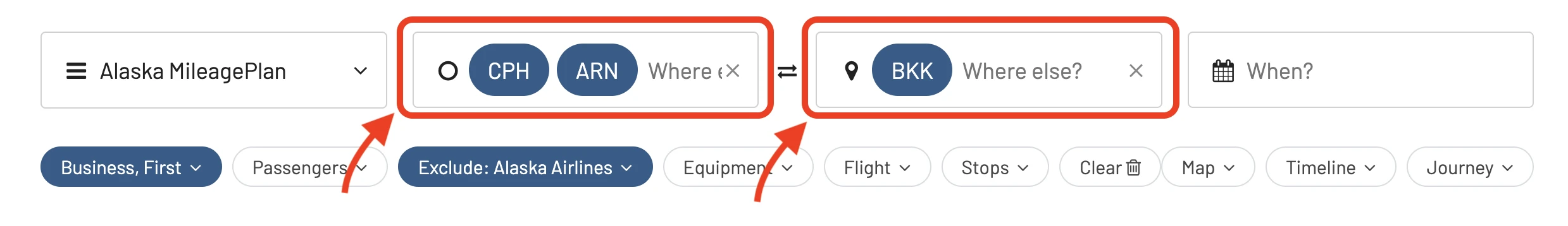 Alaska Airlines Mileage Plan partner redemptions in 2023: Search for a route.