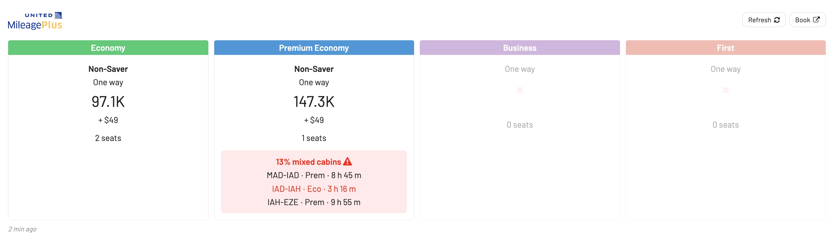 See mixed cabin award flights with AwardFares.