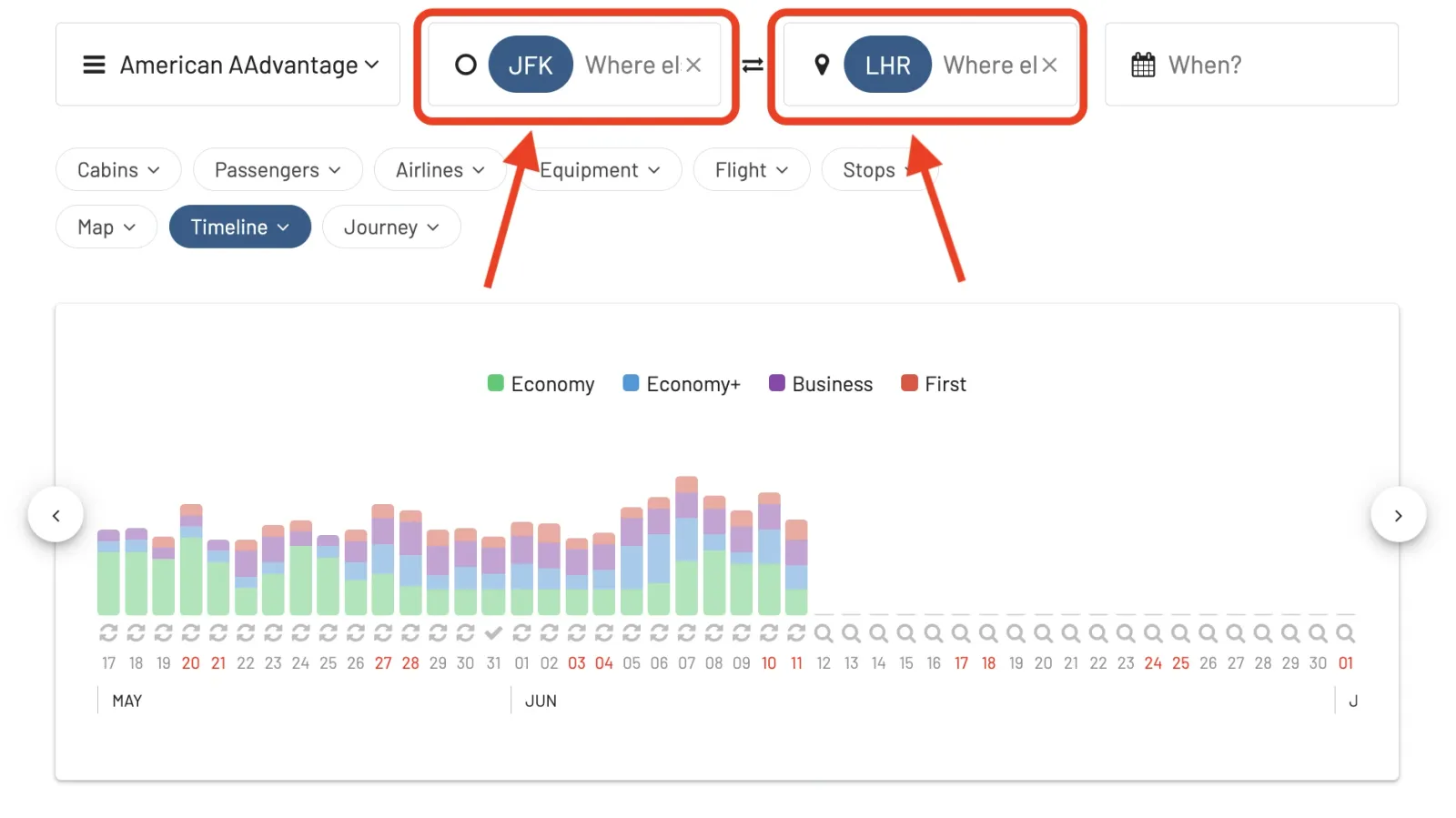 AwardFares Timeline View (2023)