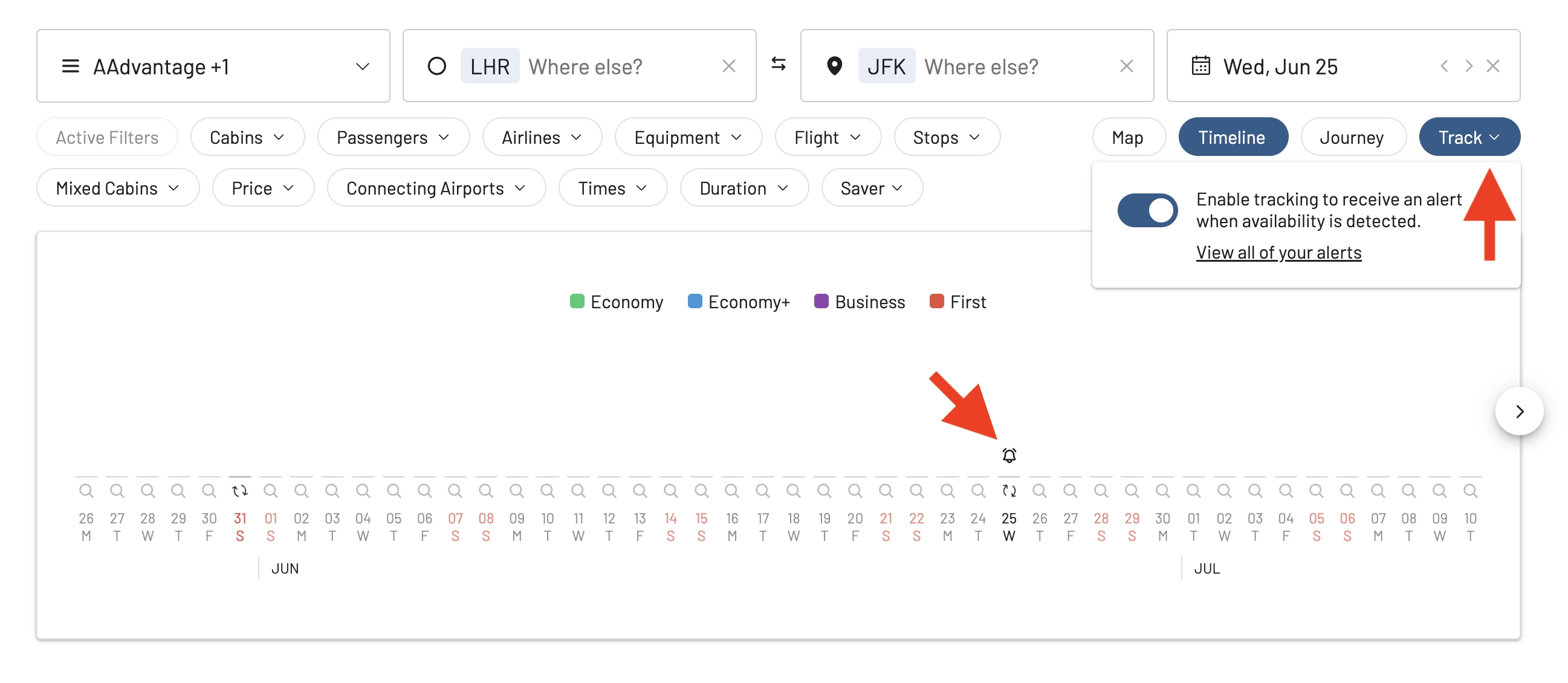 Setting up an advanced Award Alert in AwardFares with filters