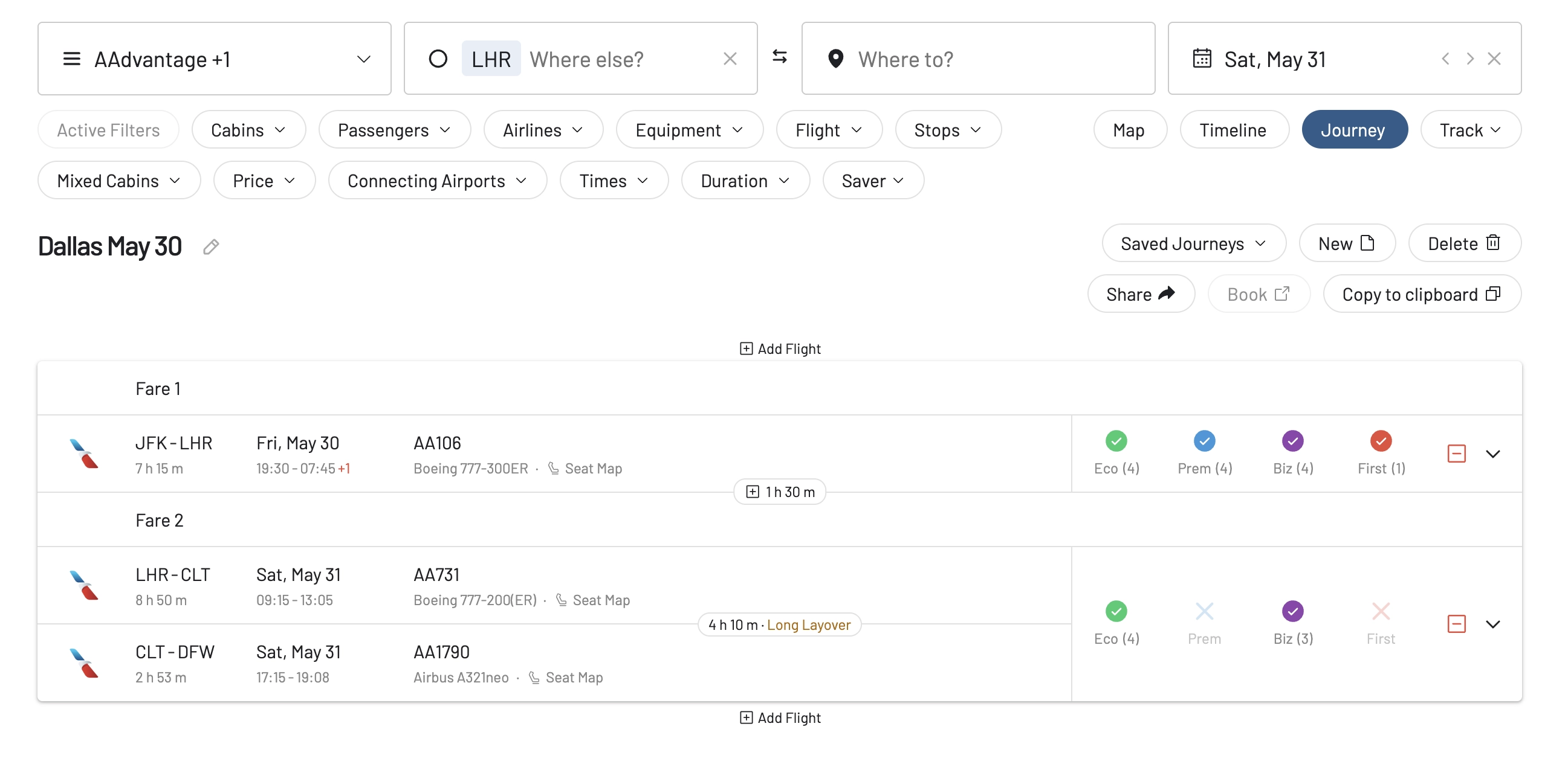 Planning a complex itinerary of award flights with the Journey Planner