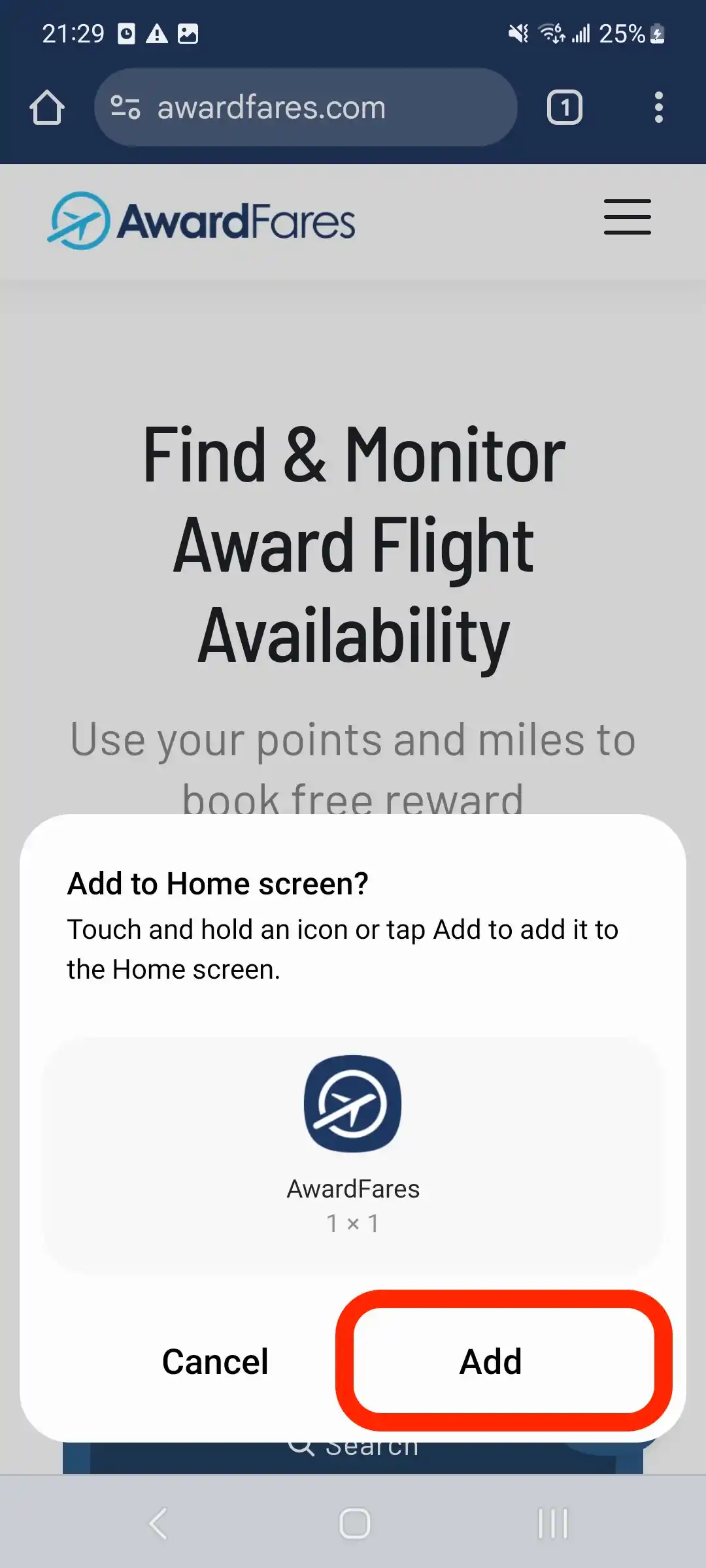 Instalar AwardFares en iPhone (Paso 1).