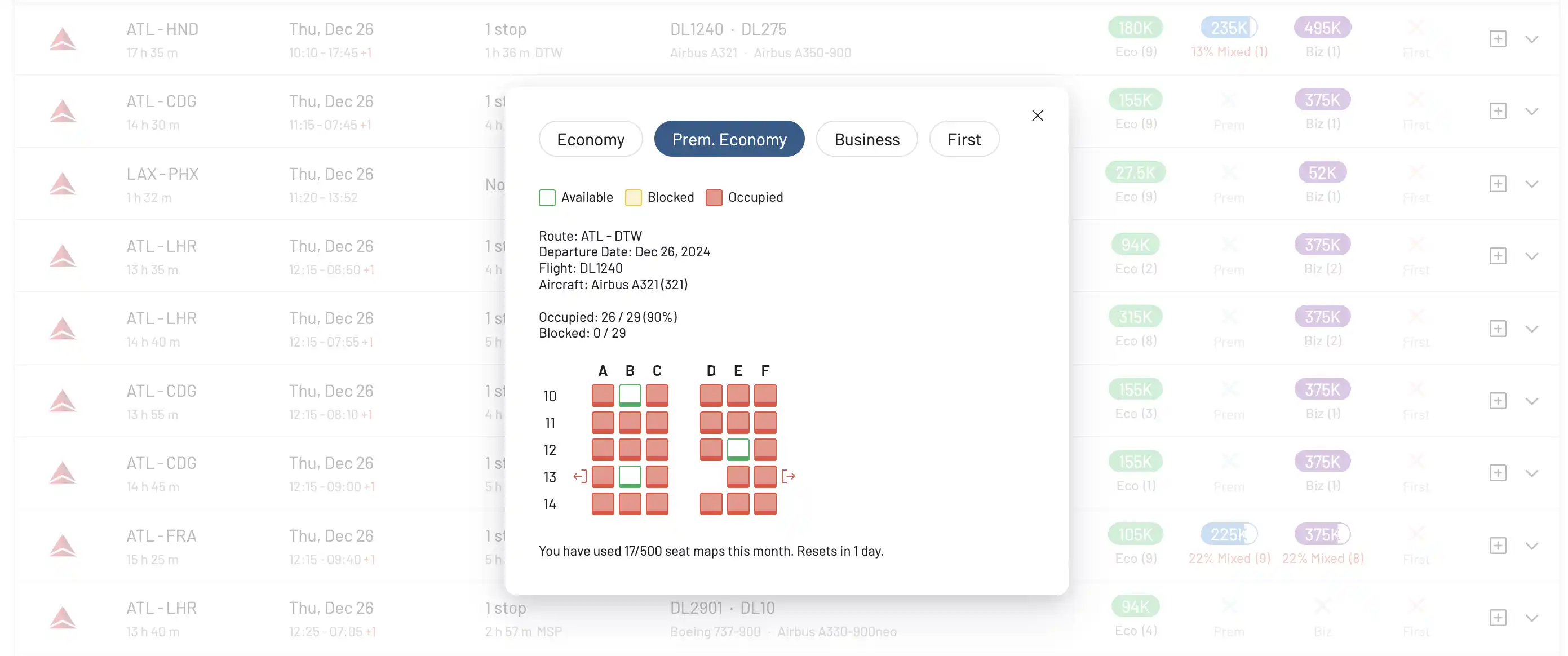 AwardFares Integrated Seat Map Feature.