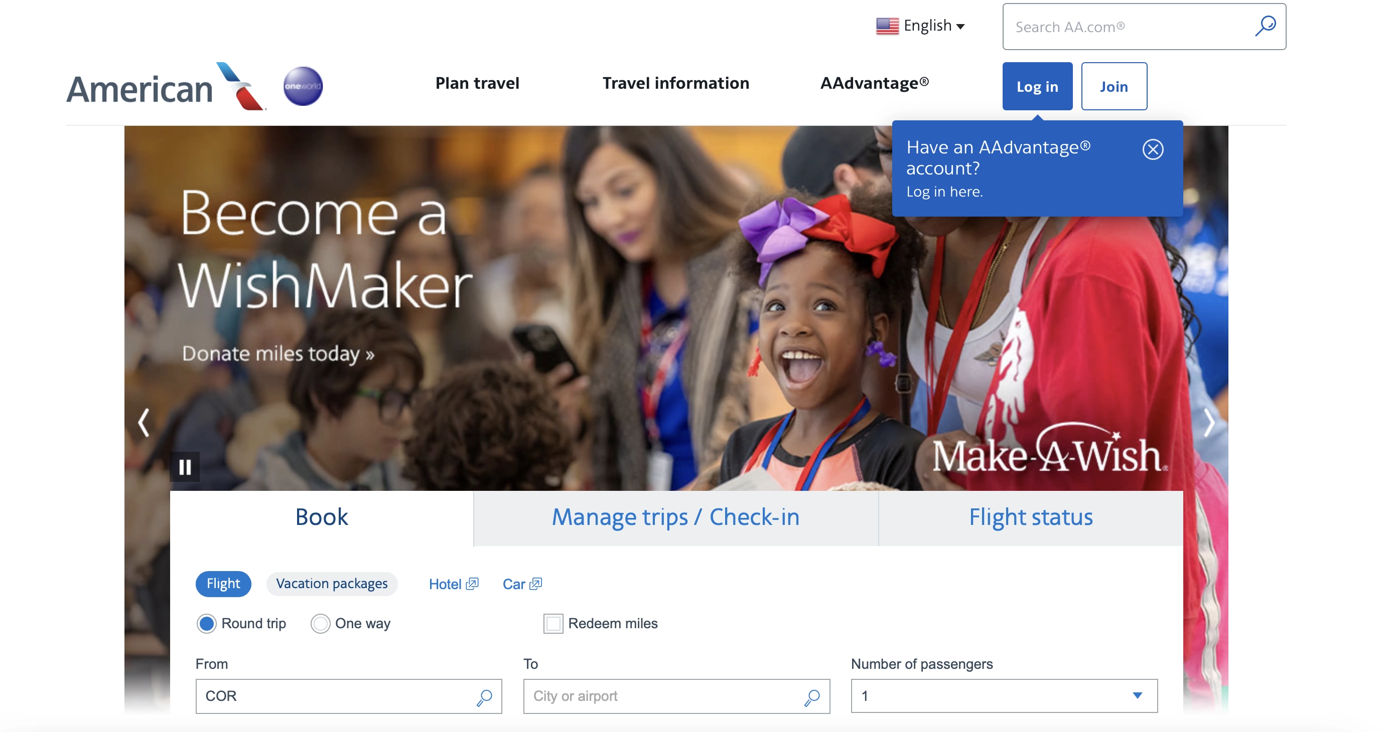 American Airlines Homepage.