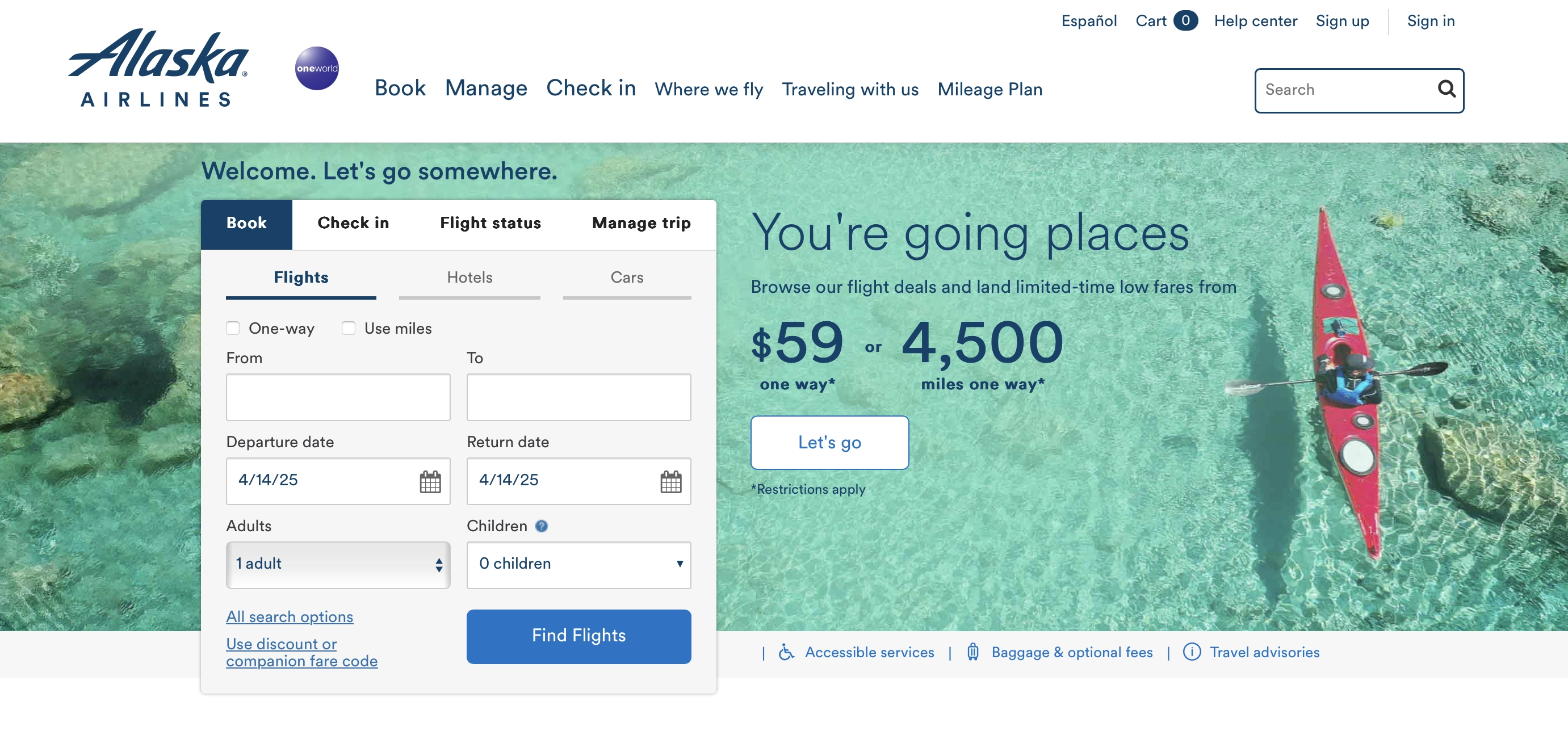 Alaska Airlines Homepage.