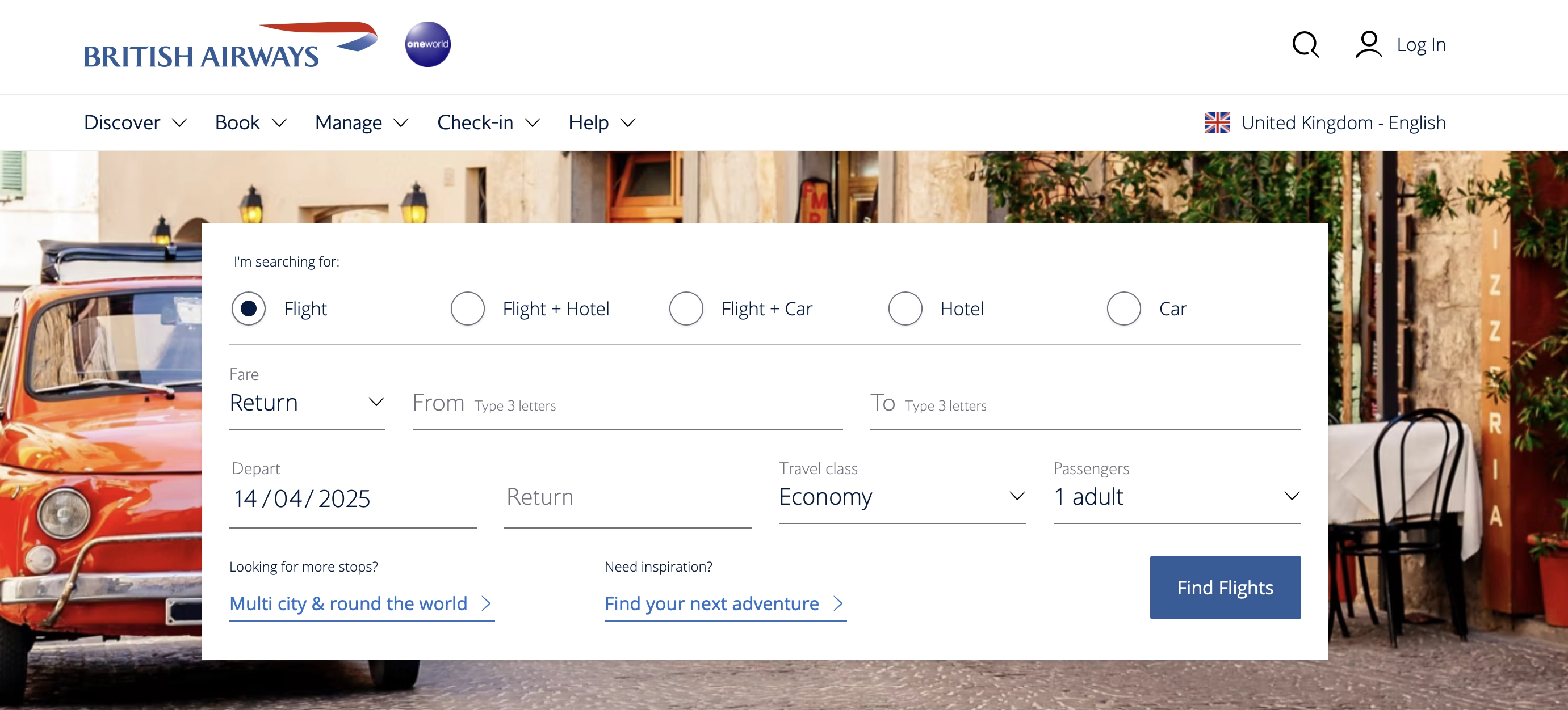 British Airways Homepage.