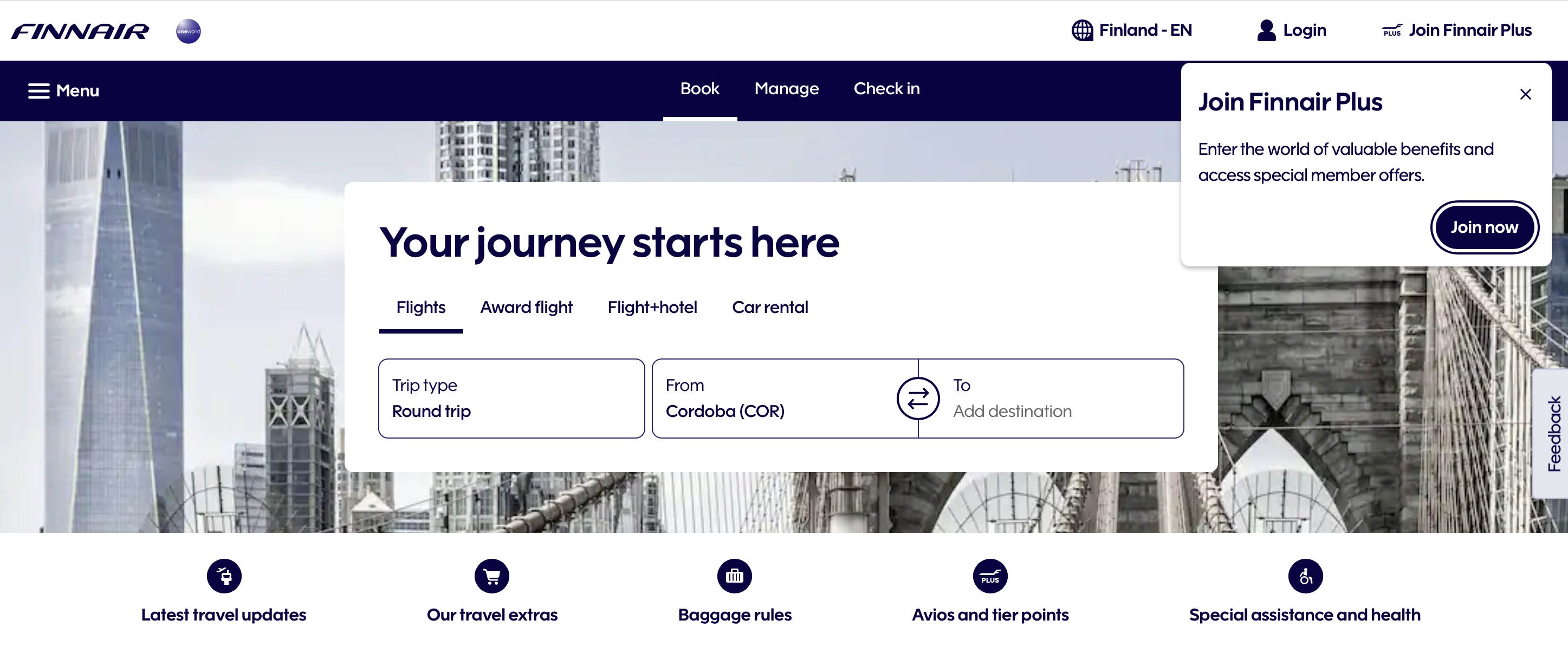 Finnair Homepage.