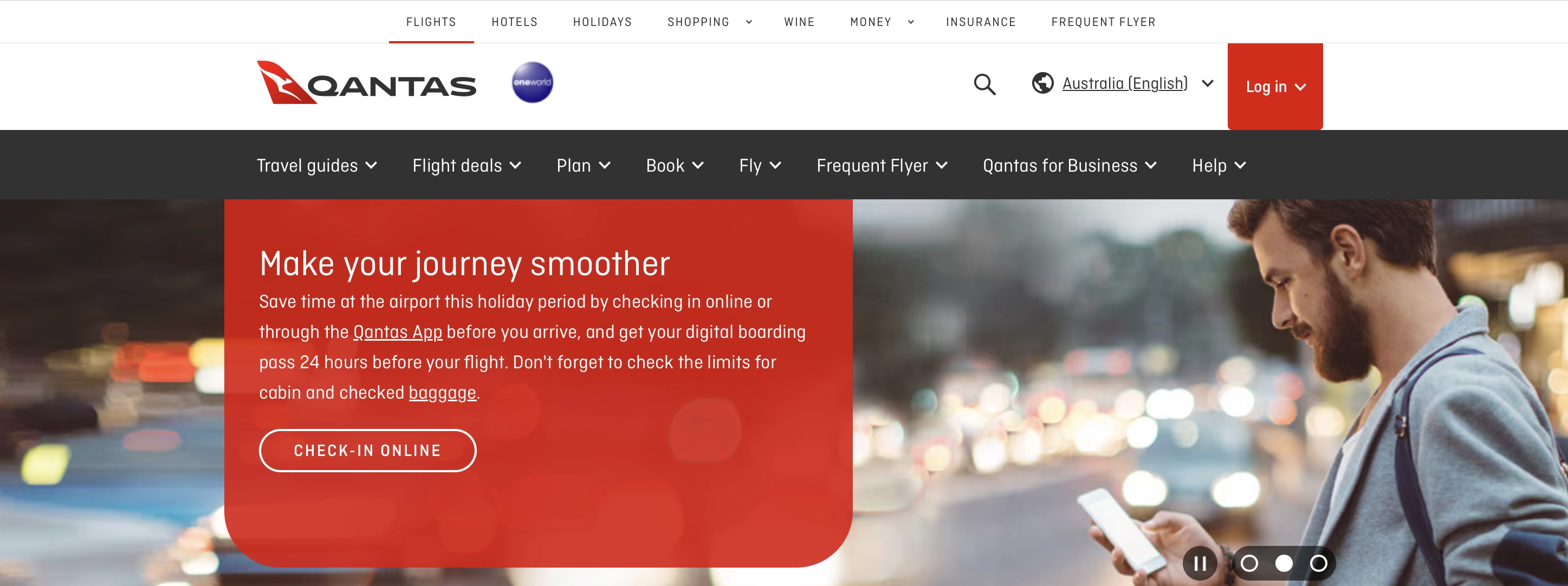 Qantas website showing the Qantas Frequent Flyer program section.
