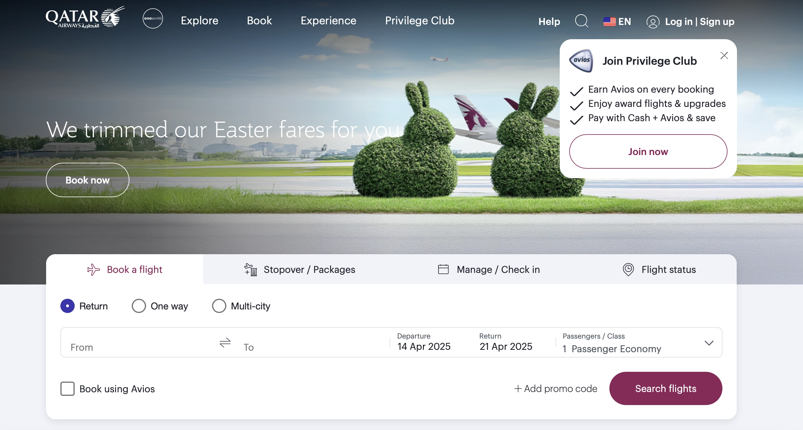 Qatar Airways Homepage.