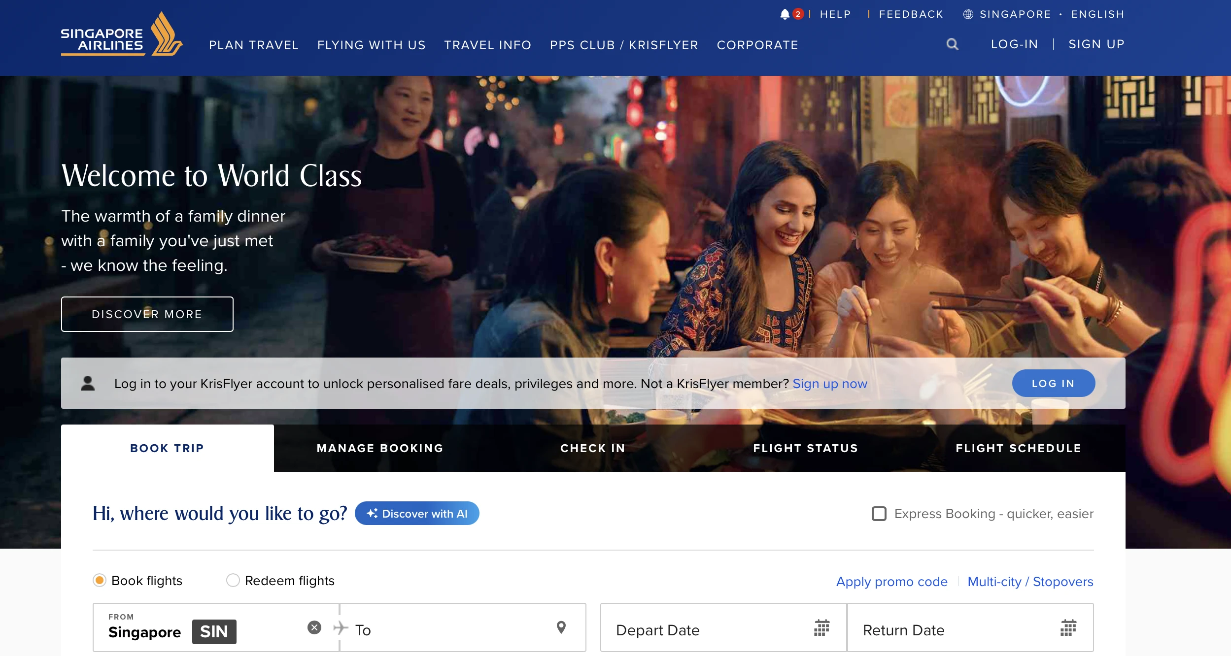 Singapore Airlines Homepage.