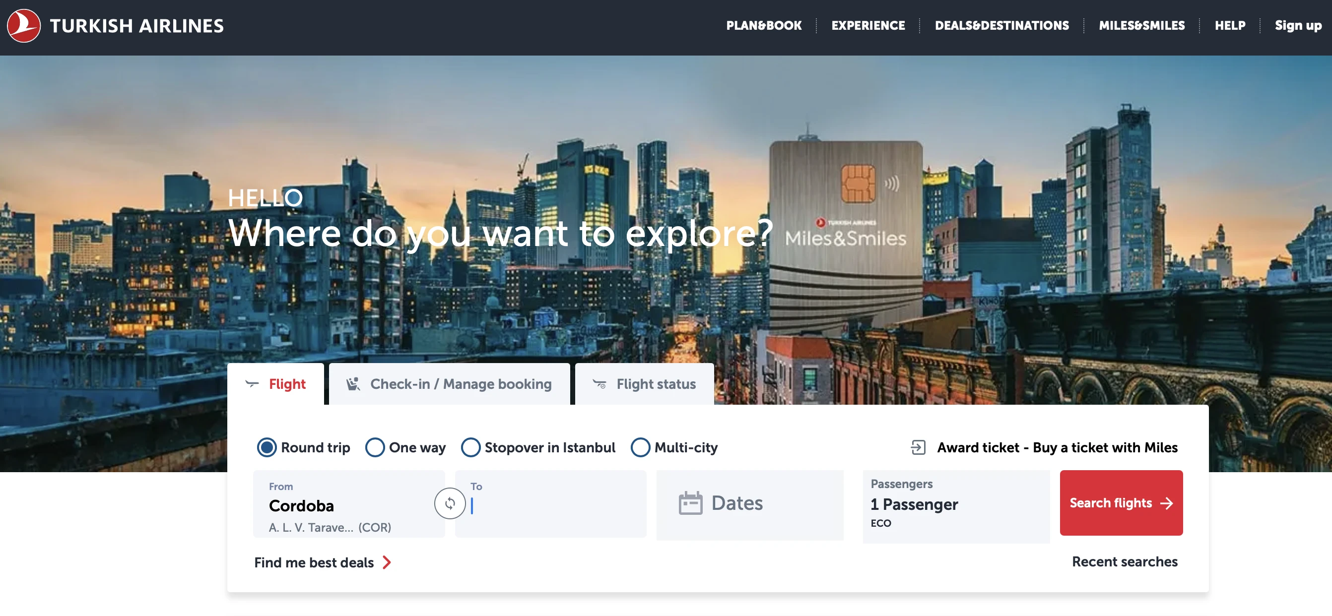 Turkish Airlines Homepage.