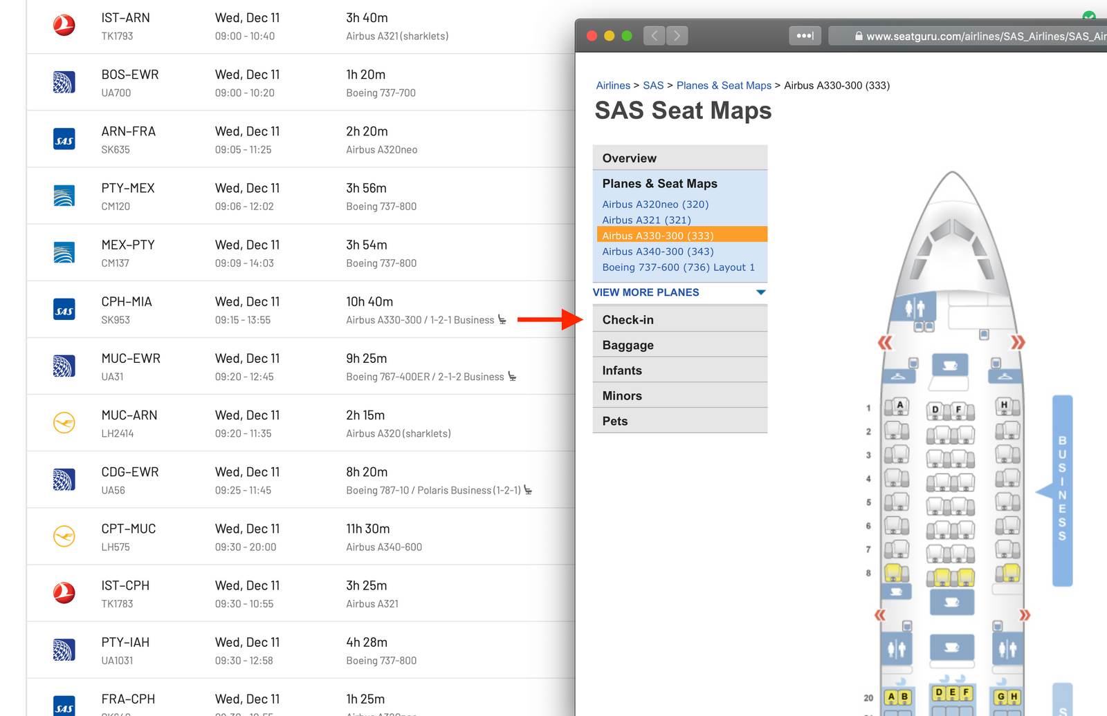 A seat map link is available when a "seat" icon... 