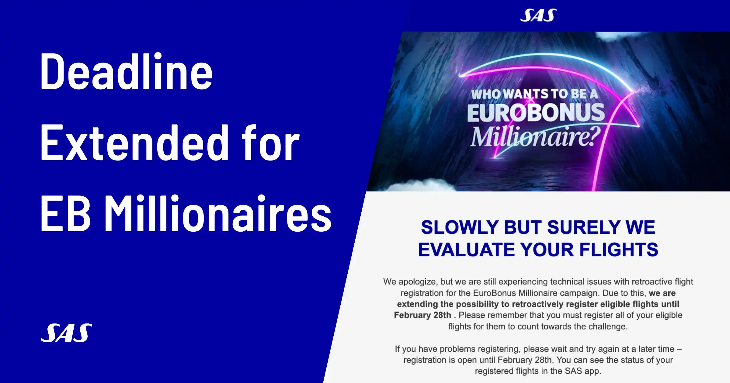 Cover image for EuroBonus Millionaire Update: SAS Extends Deadline to February 28 Due to Technical Glitches