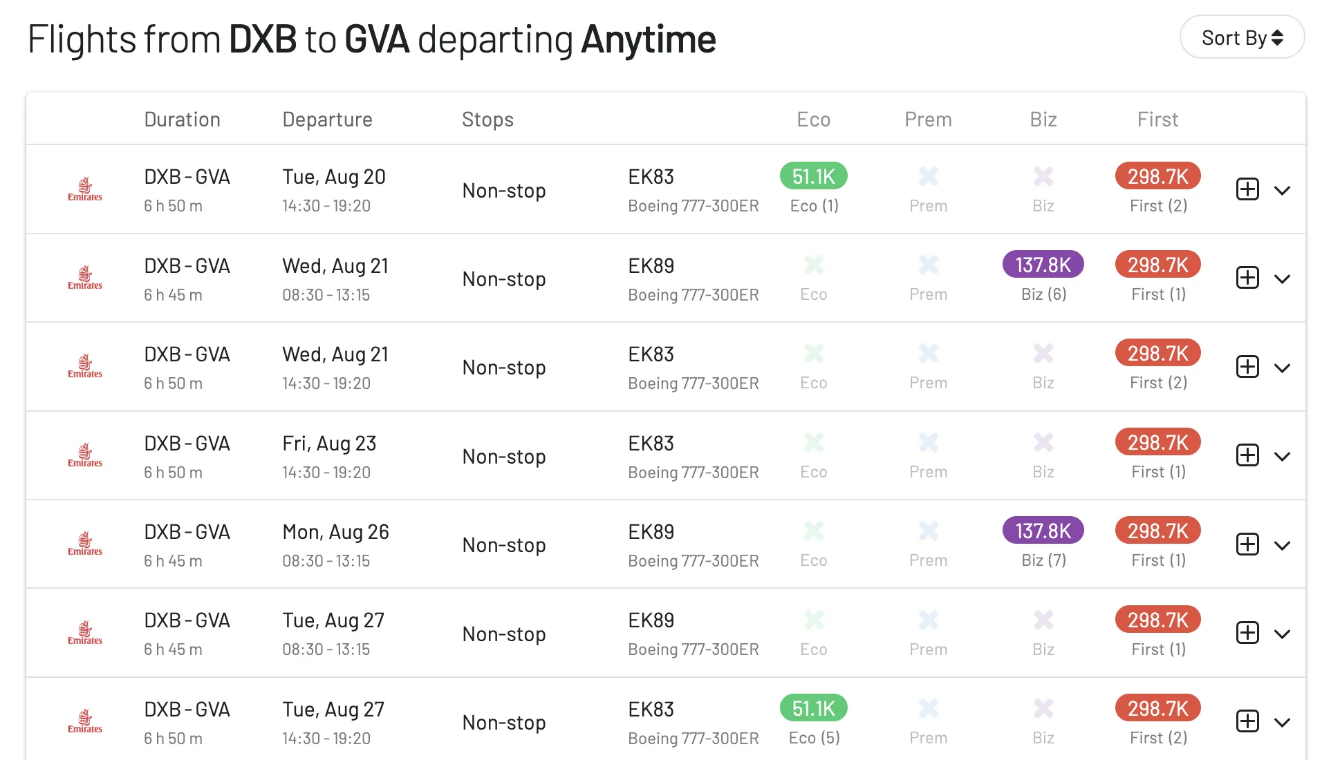 Use Aeroplan on AwardFares to search for availability on the new refreshed Emirates 777-300ER.