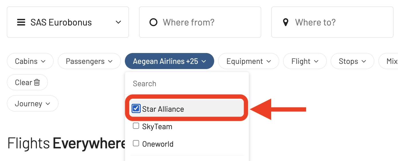 Select Star Alliance as under Airlines in AwardFares.