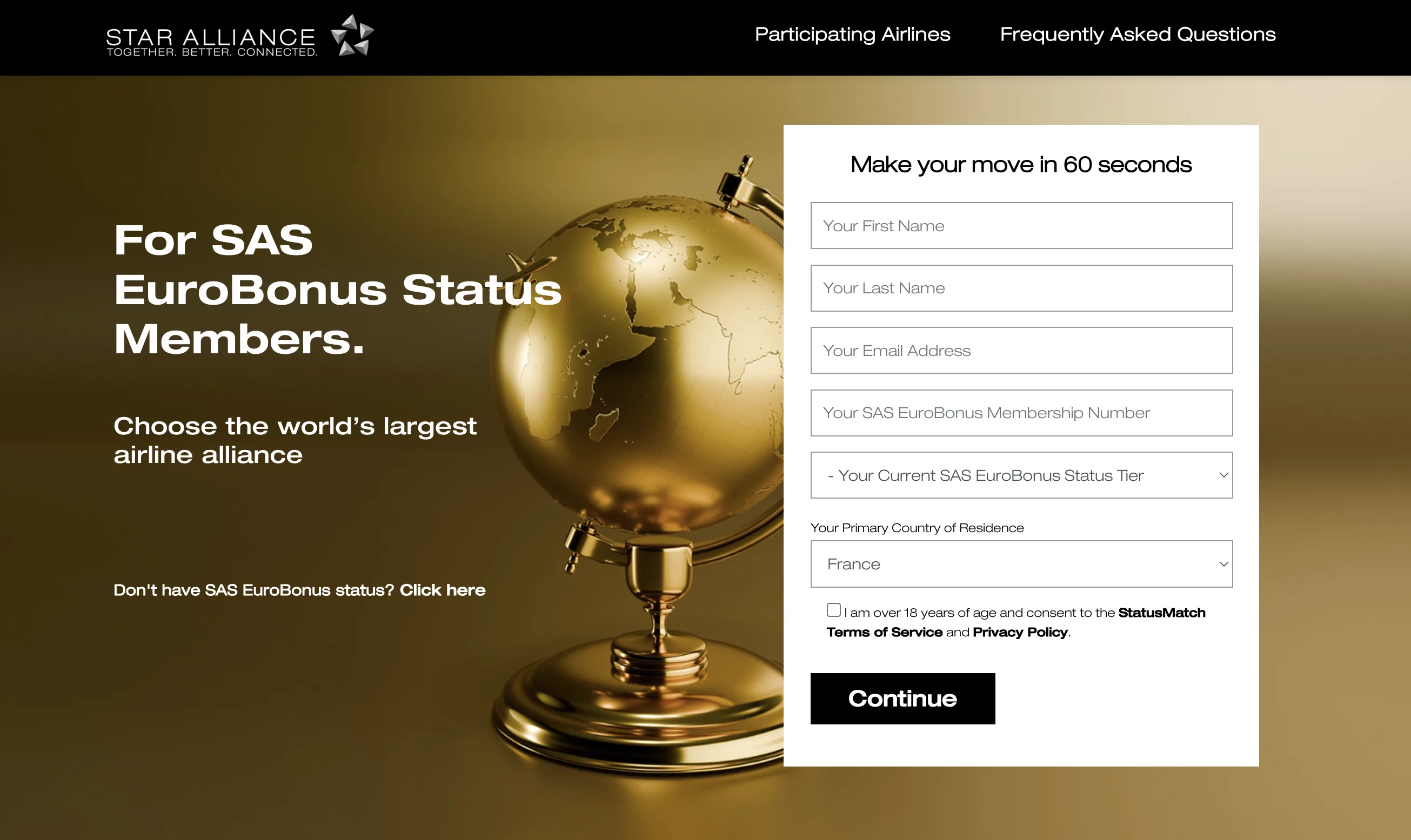 Star Alliance Status Match for SAS EuroBonus Members (Until November 30, 2024).