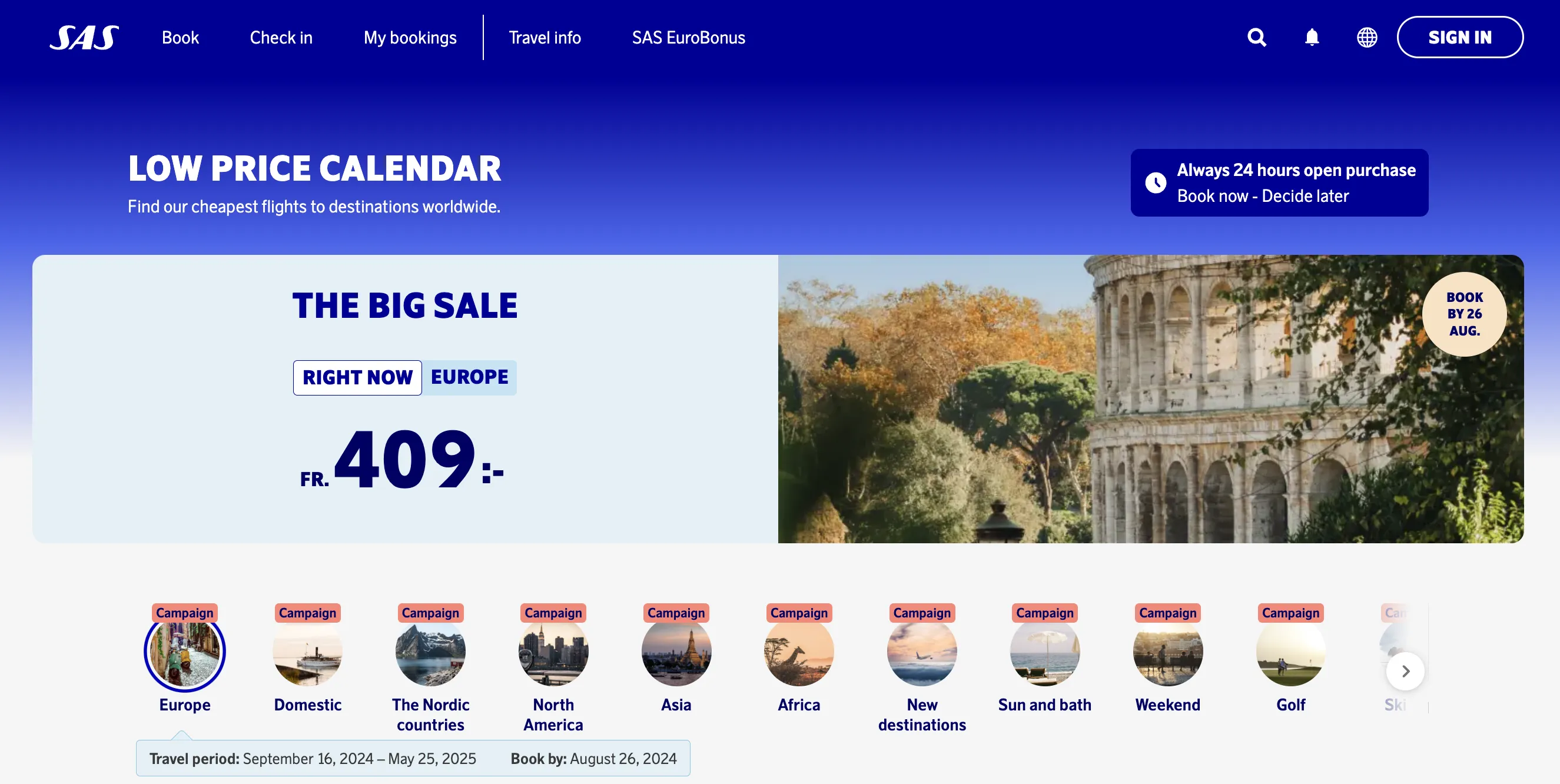 SAS sale on revenue tickets (low cost calendar) until August 26, 2024.