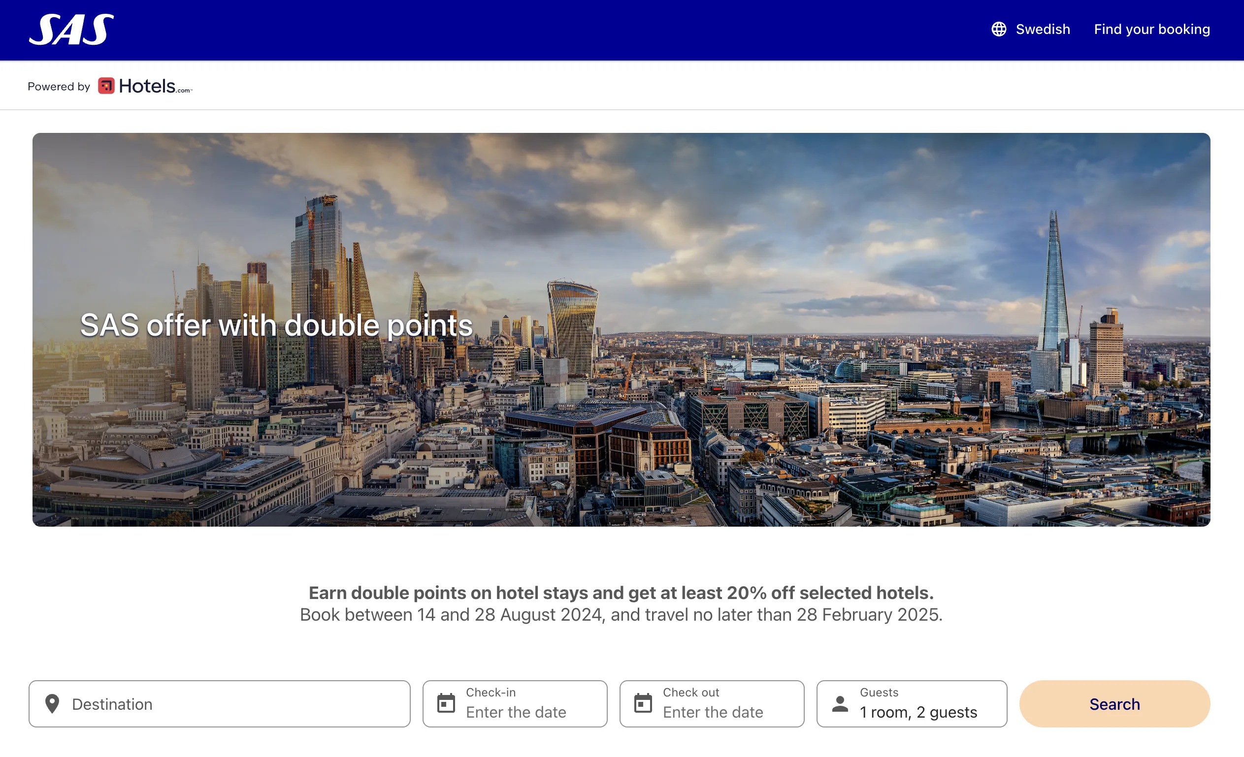 Get double points on hotel bookings.