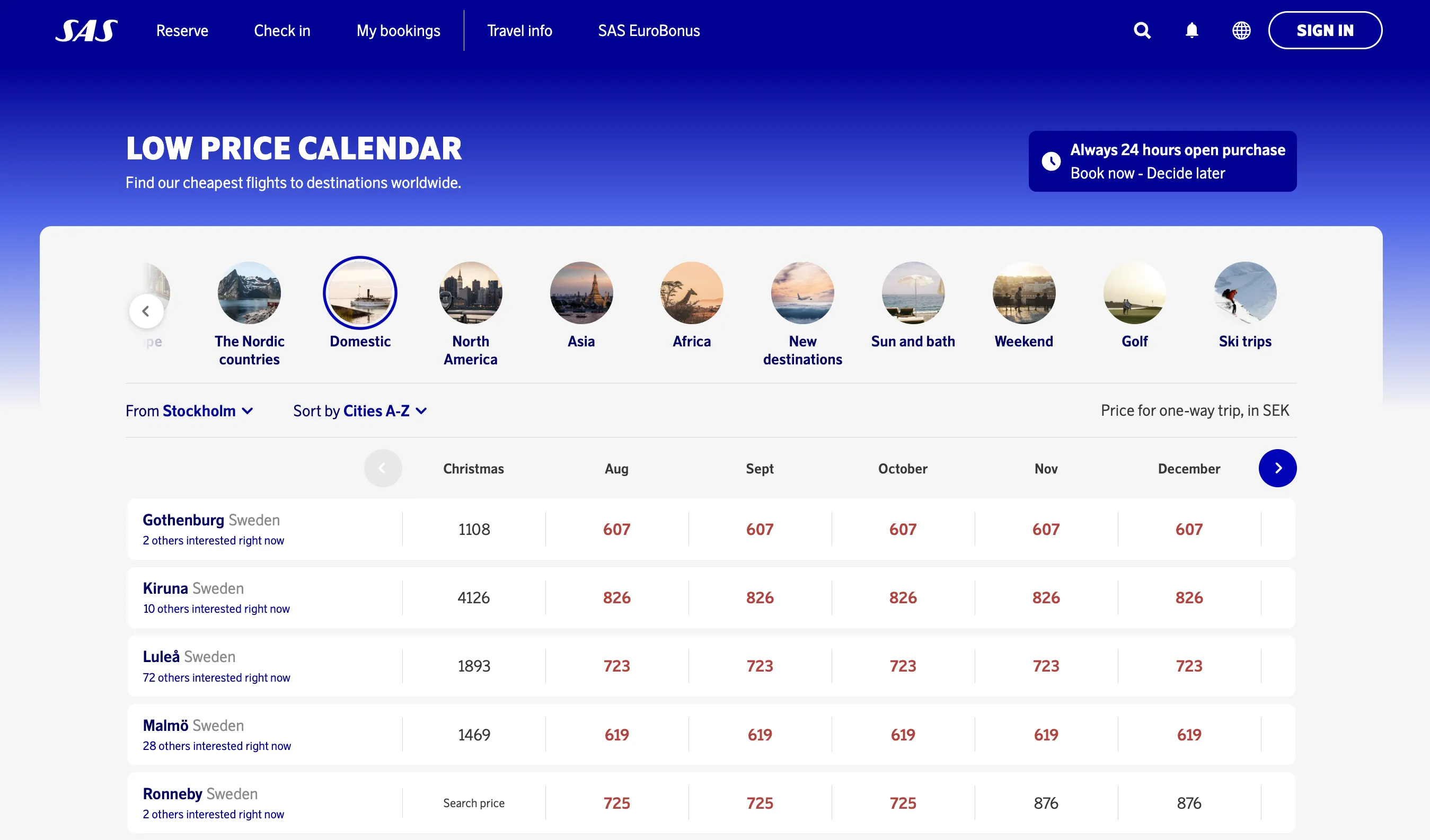 SAS Low Cost Calendar, July 2024.