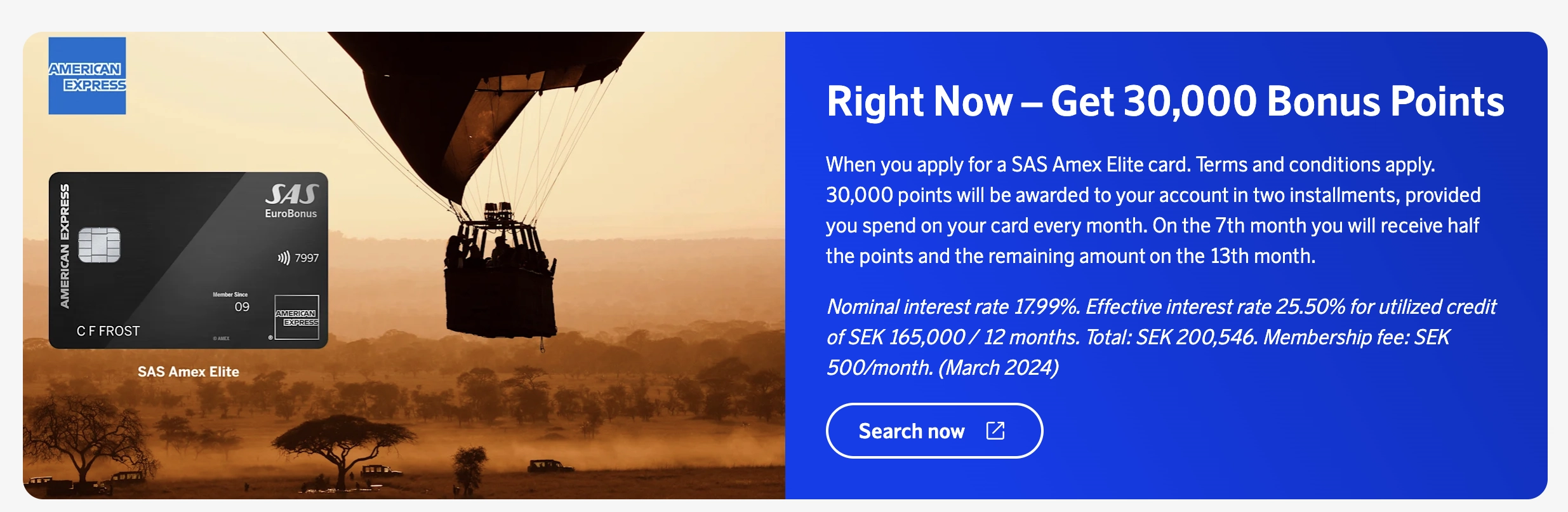 Get 30.000 EuroBonus points with SAS Amex Elite.