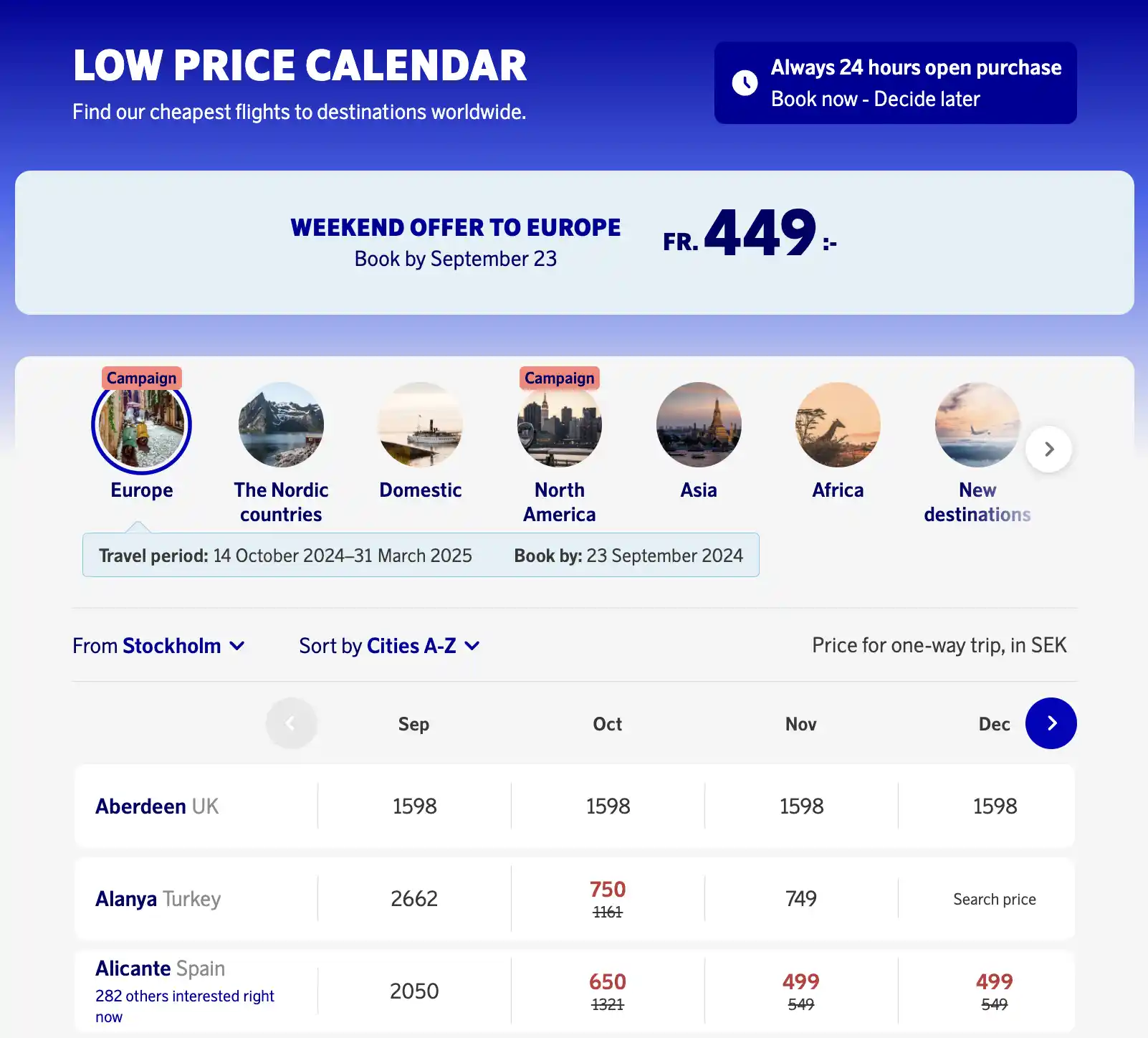 SAS sale on revenue tickets (low cost calendar) until September 23, 2024.