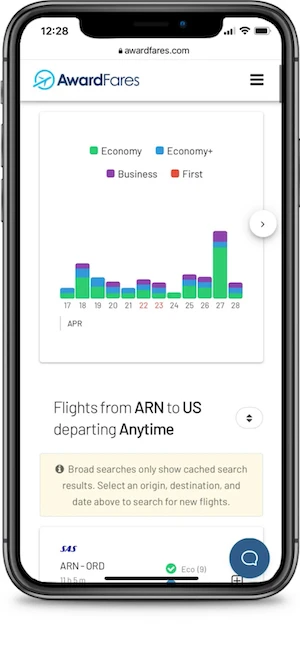 AwardFares Mobile User Interface