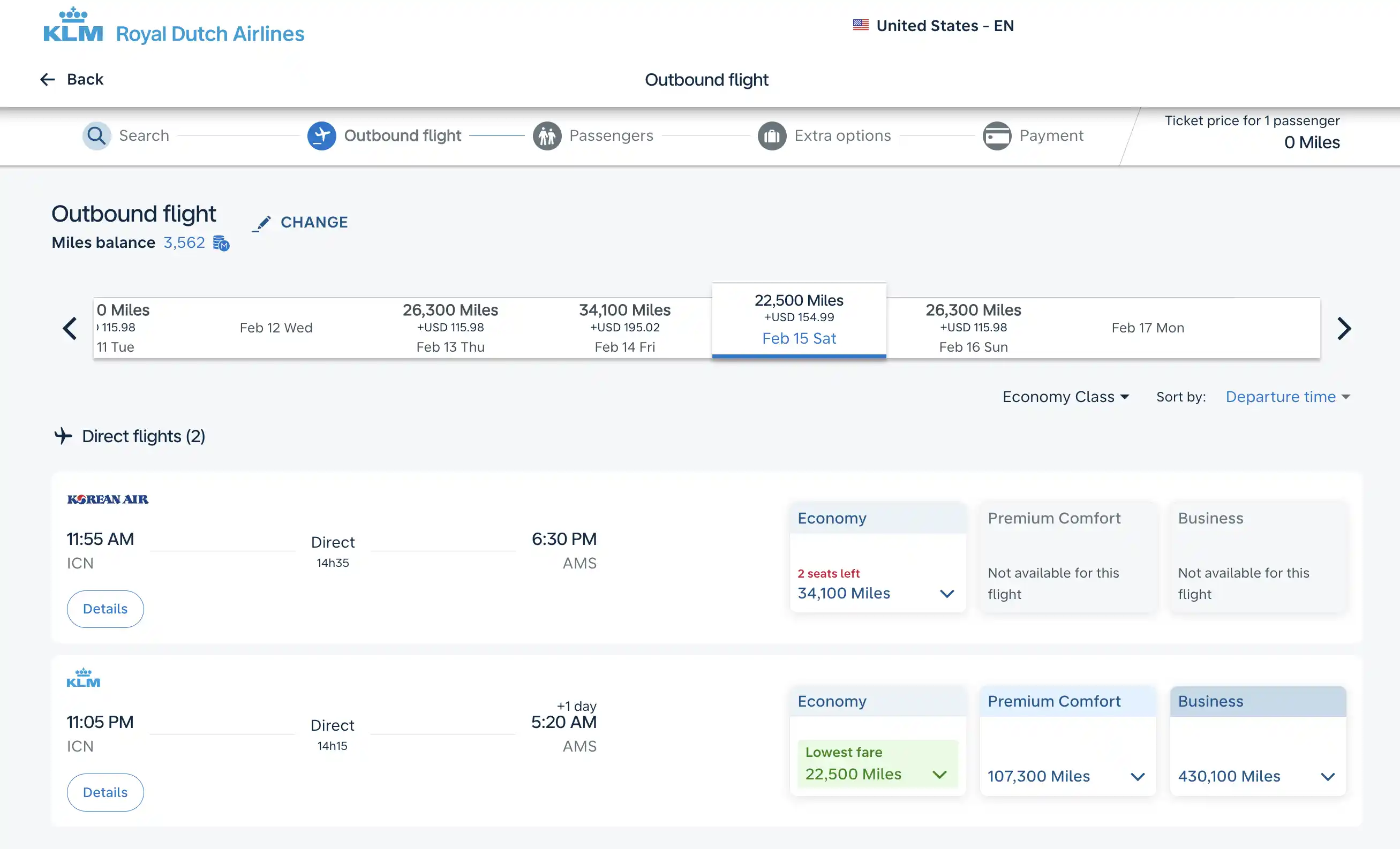 AwardFares redirects you to the airline's booking page to finalize your award flight booking