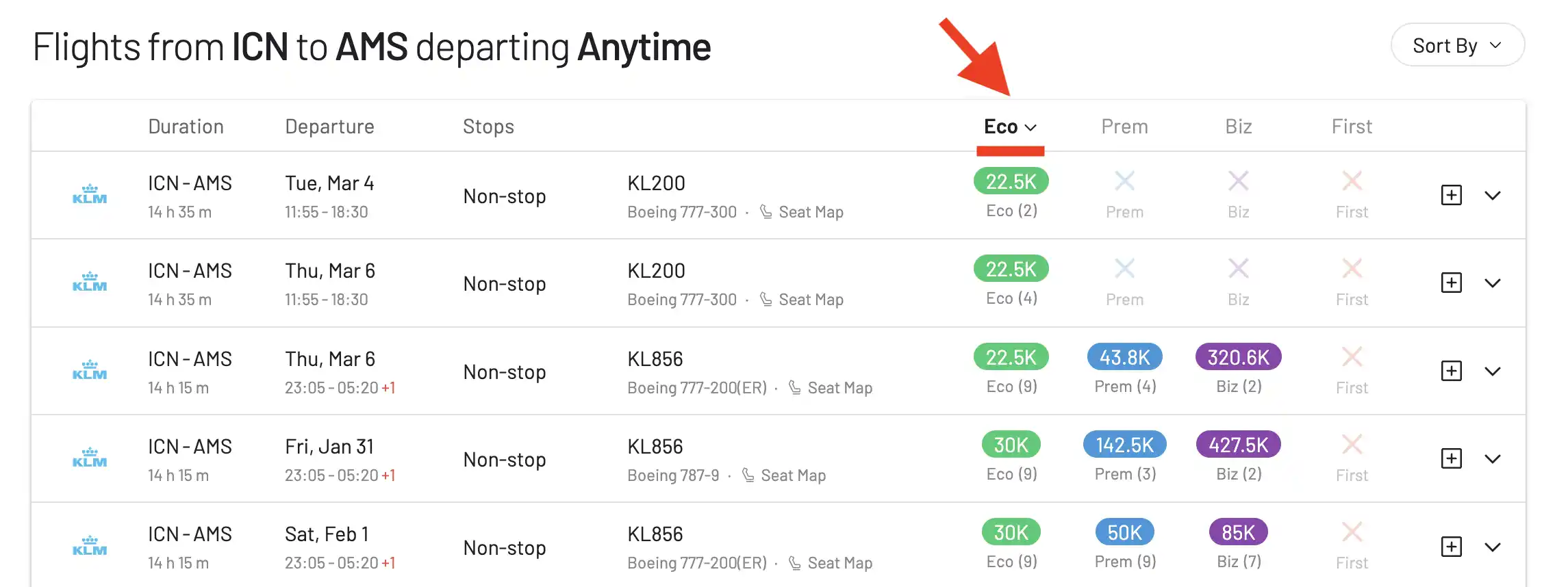 Sorted by Economy Class price