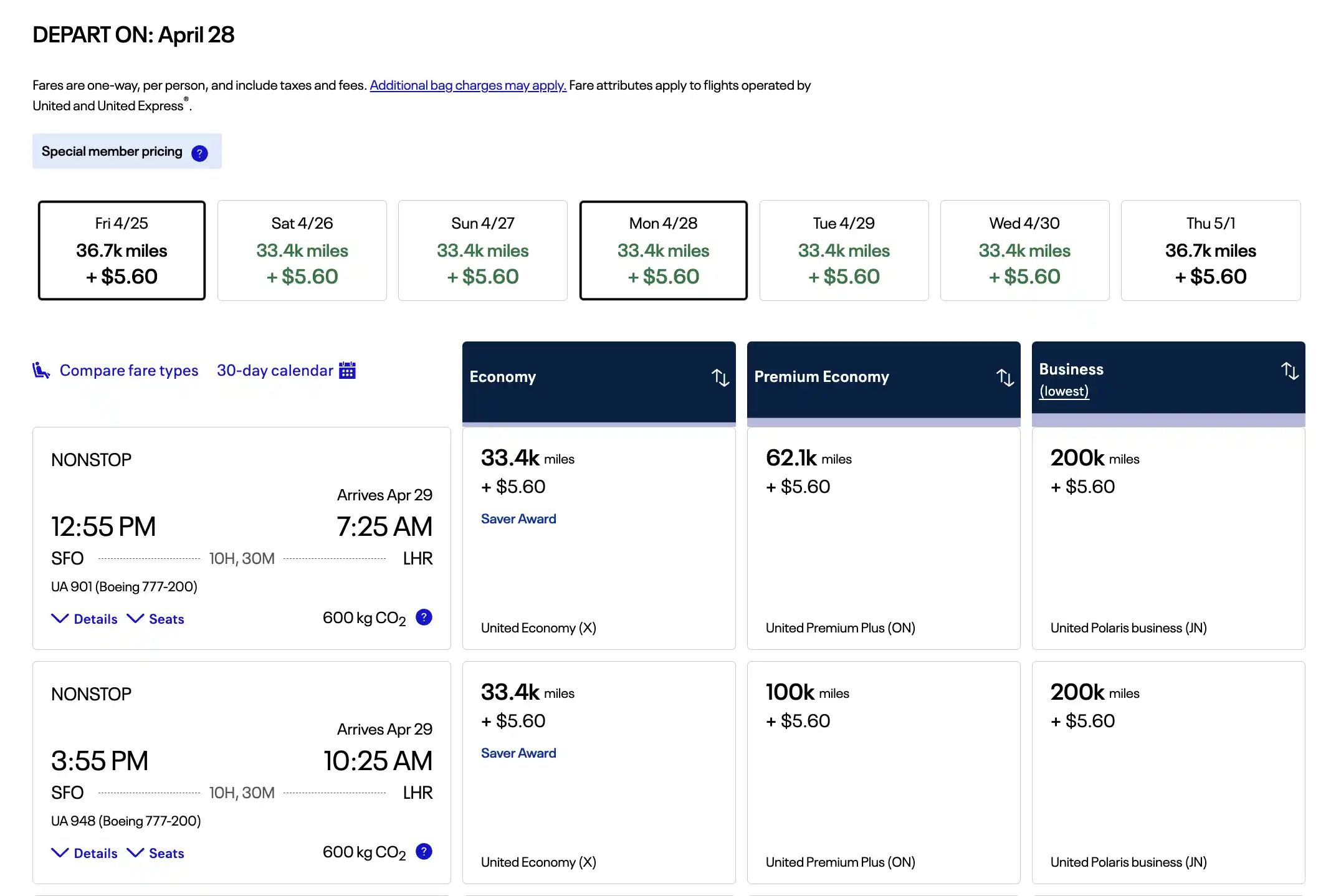 Airline booking page