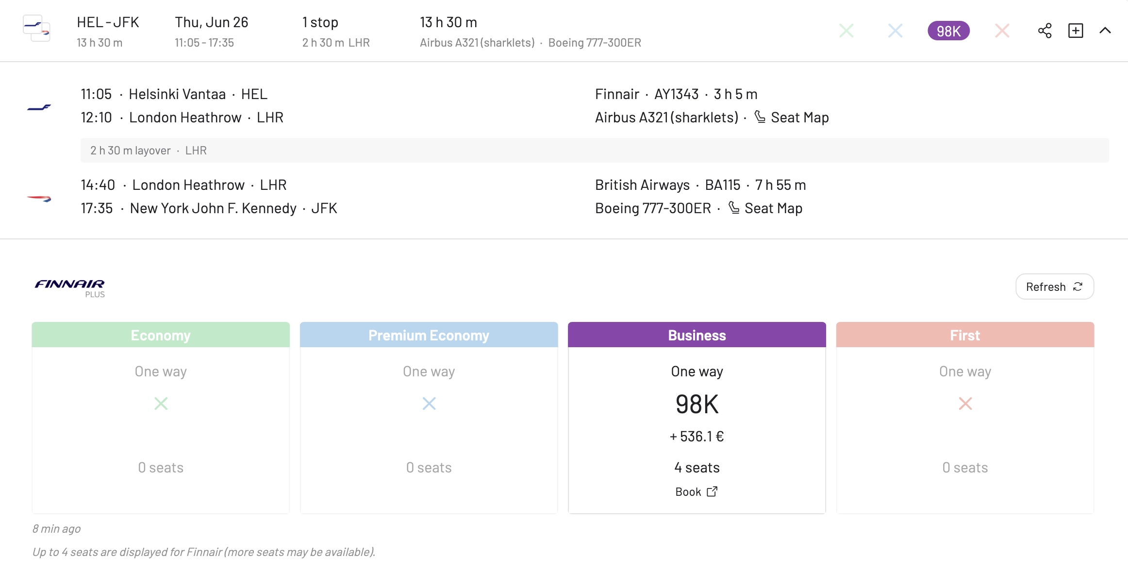 Tap on a flight to expand the details.
