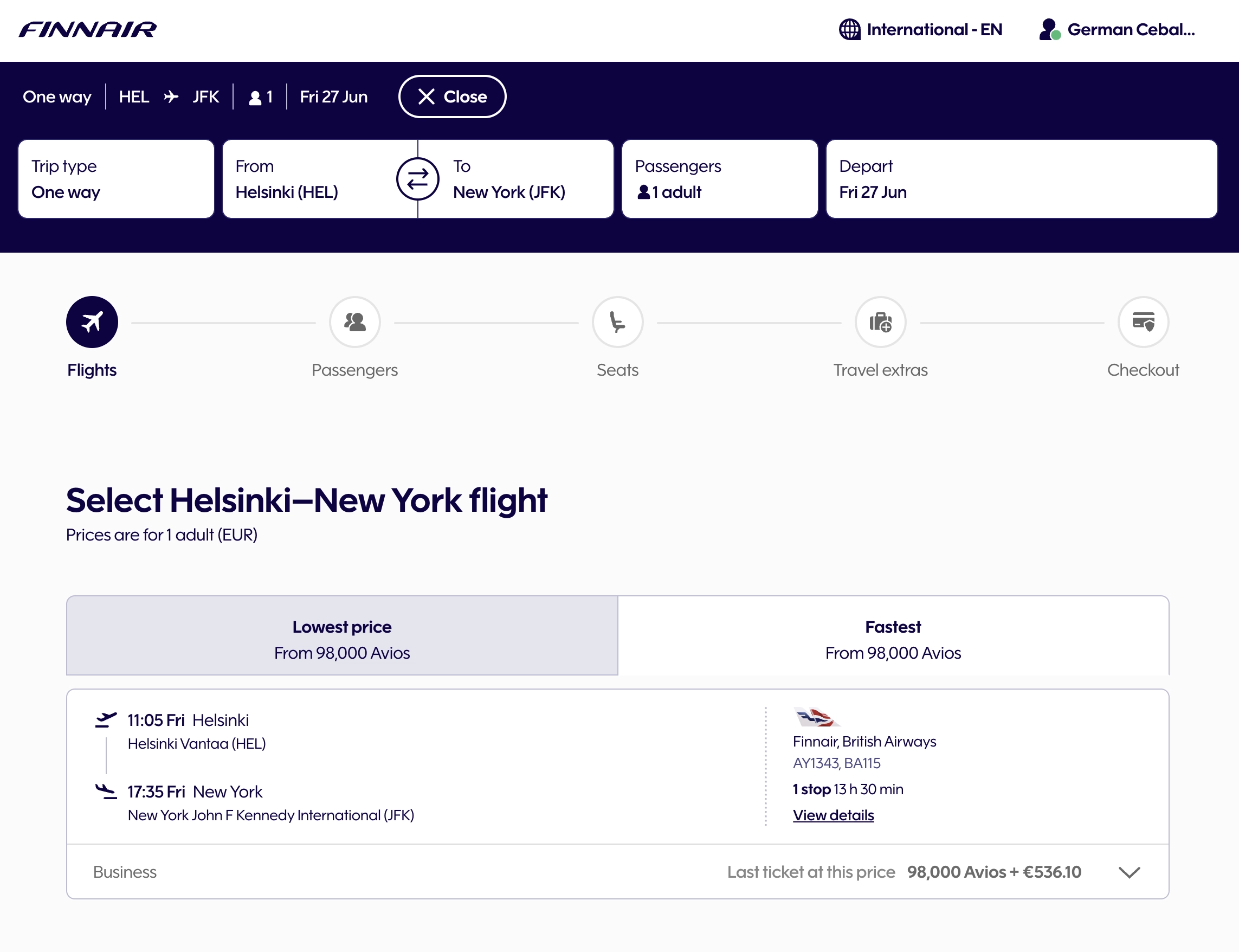 Complete your award booking on the official Finnair website.