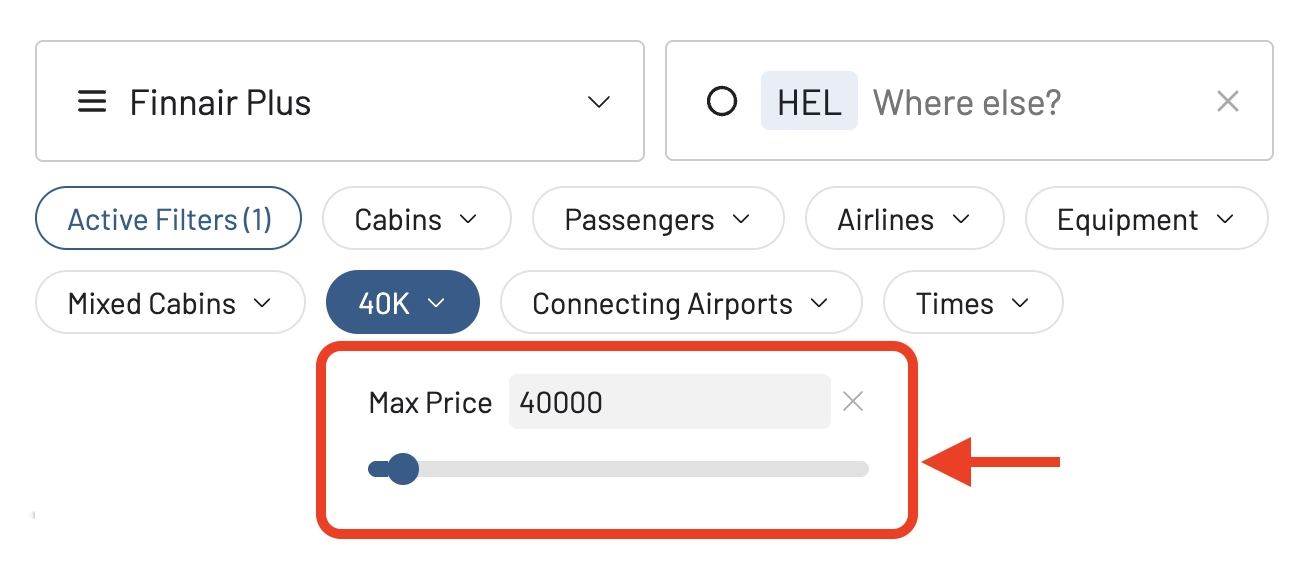 Use the Max Price filter to set an Avios budget for your search.