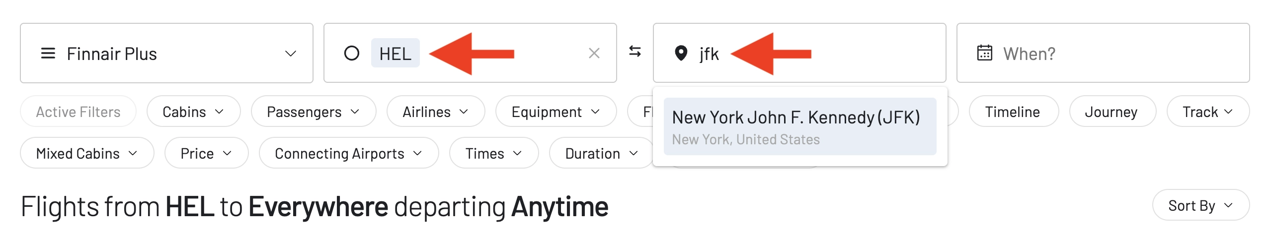 Select an origin and destination to search for Finnair Plus awards.