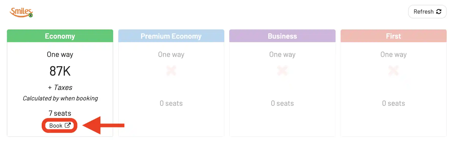 AwardFares redirects you to Smiles website to book award flights.