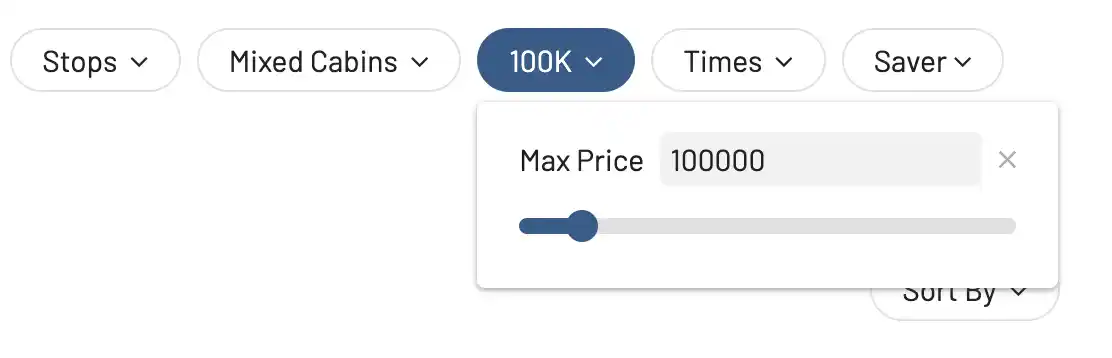 Filter GOL Smiles award flights based on the price.