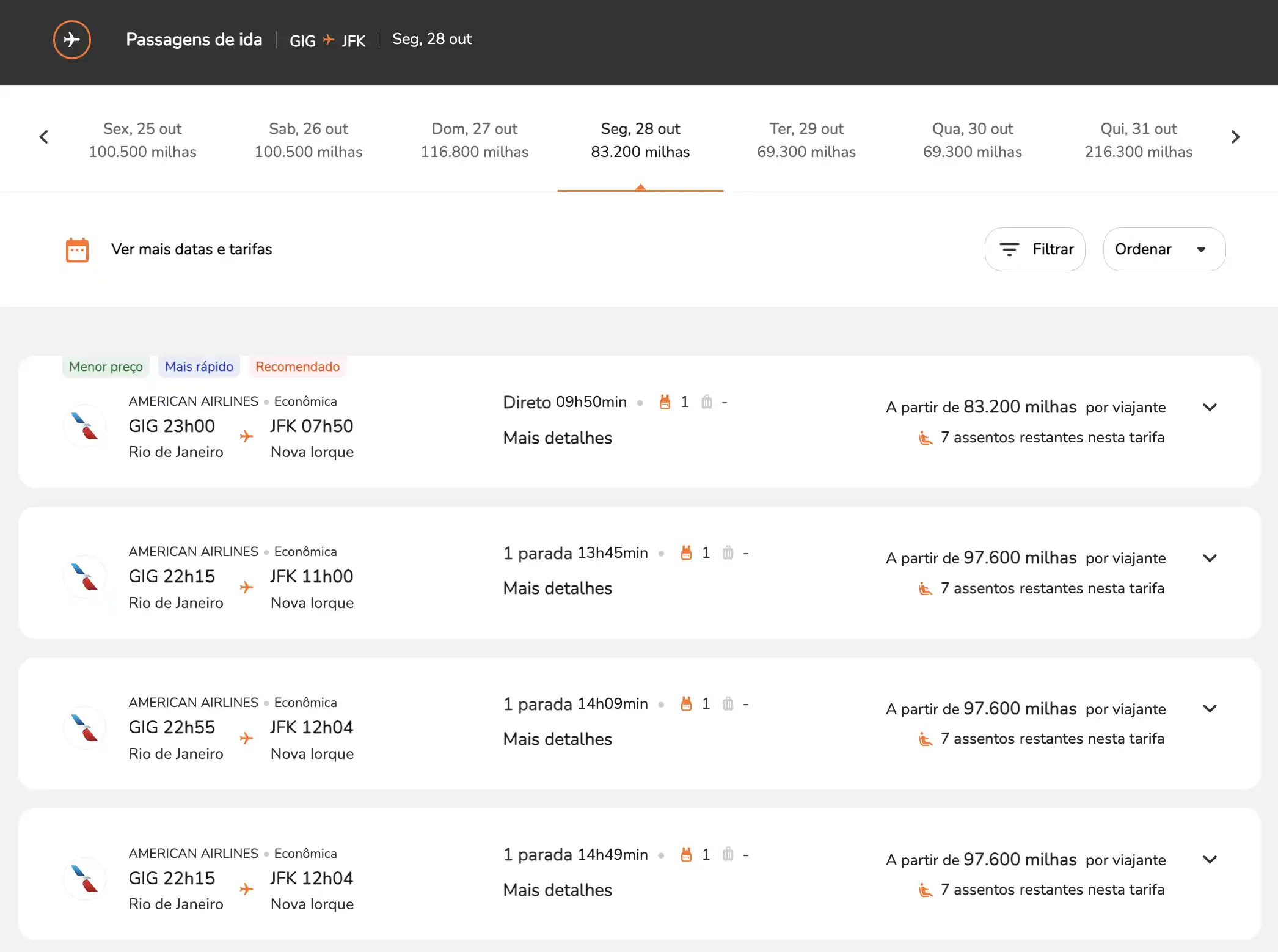 AwardFares redirects you to Smiles website to book award flights.