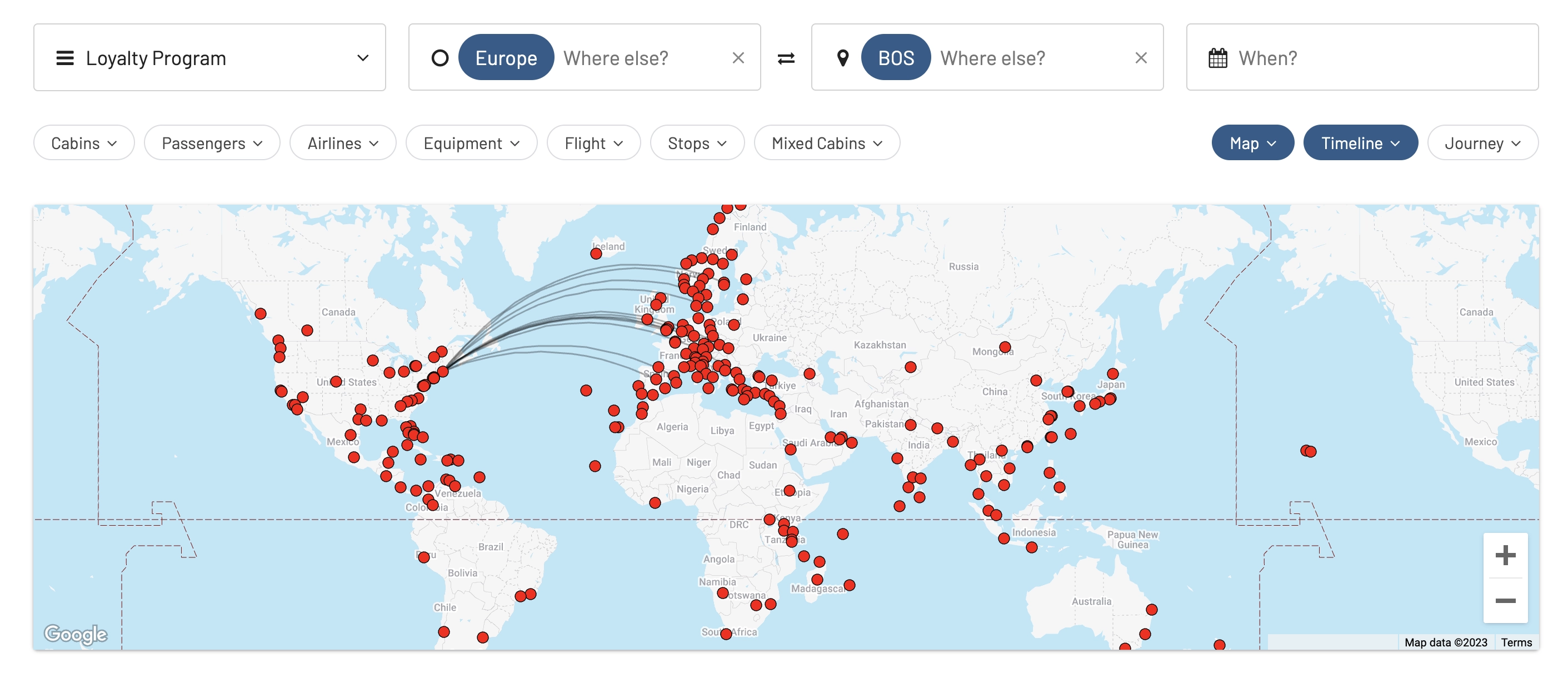 Award flights to Boston Logan using AwardFares.