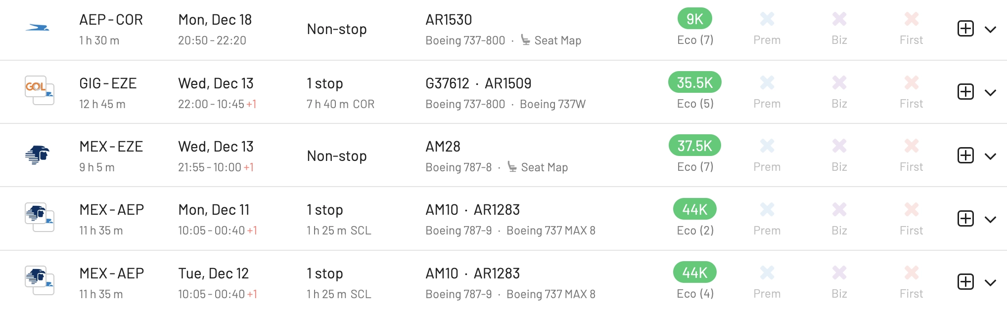 Search for Flying Blue availability on GOL and Aeroméxico using AwardFares.