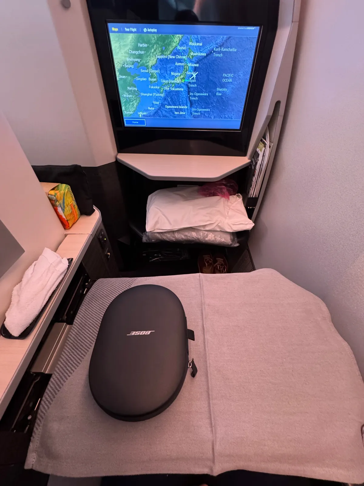 JAL Sky Suites Window seat with tiny table
