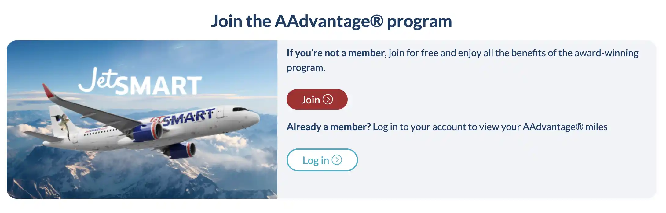 Join AAdvantage on the JetSMART website.