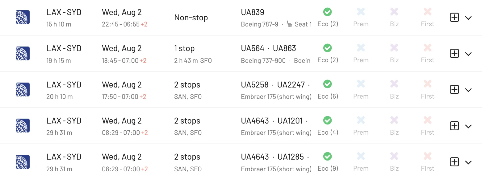 LifeMiles Sweet Spots: Los Angeles to Sydney on United Airlines (AwardFares).