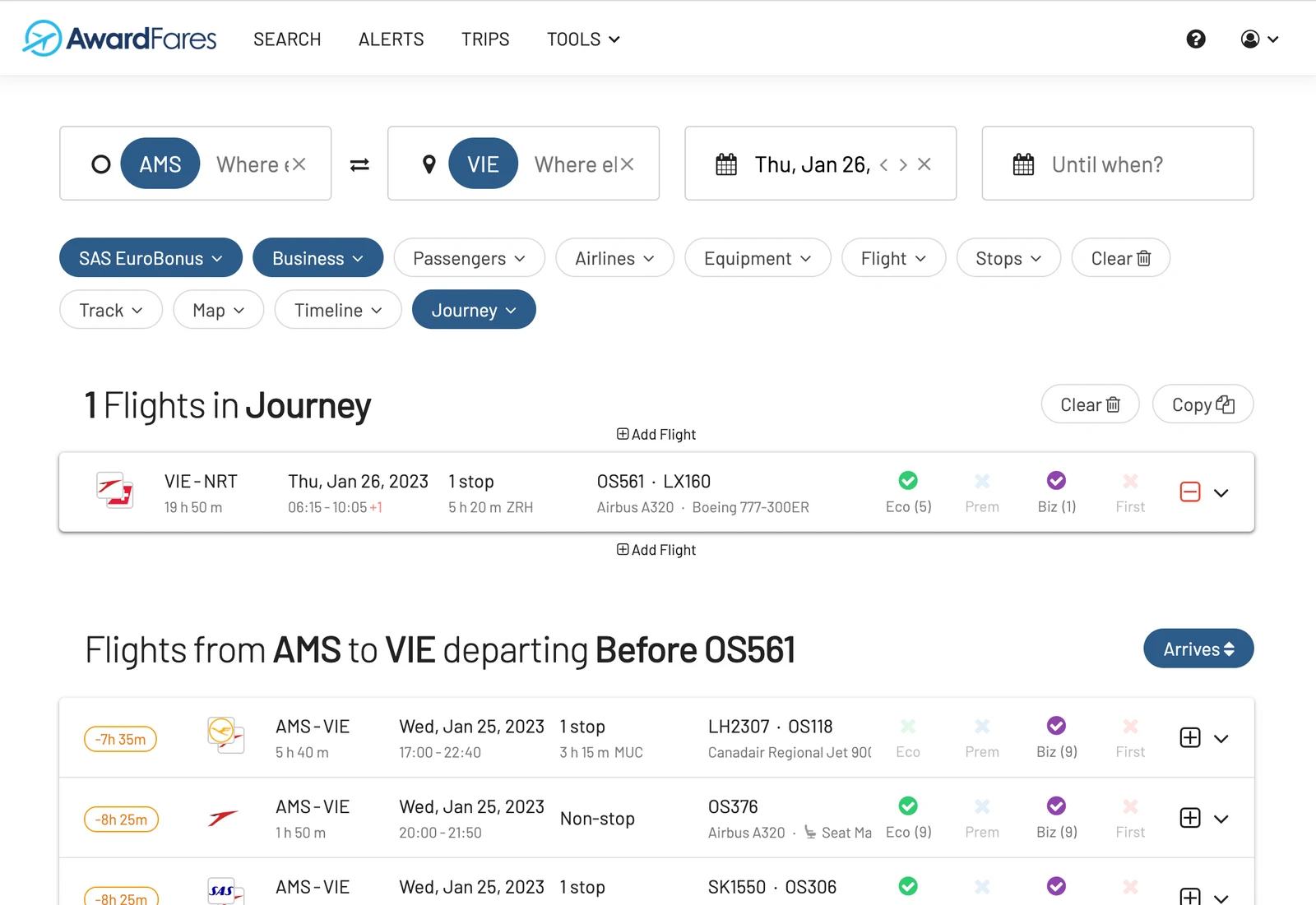 Working out married segments on award flights with AwardFares.