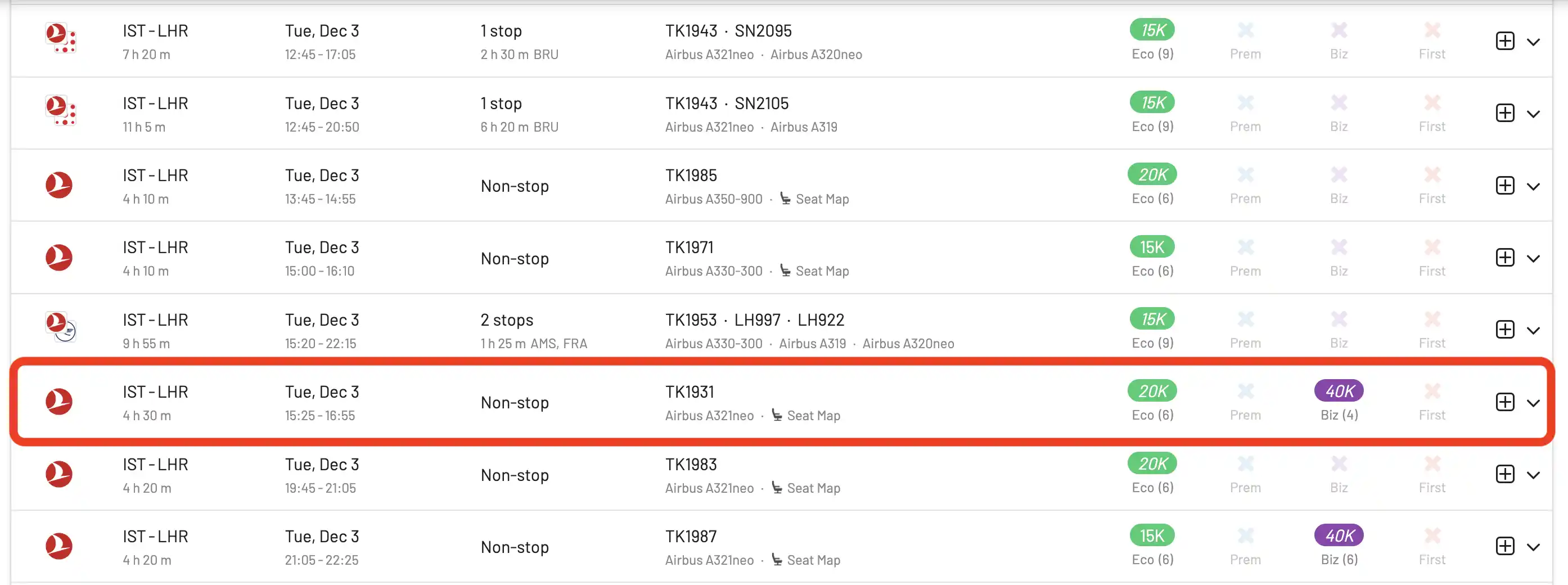 Building a round-trip award flight with AwardFares (Step 2).