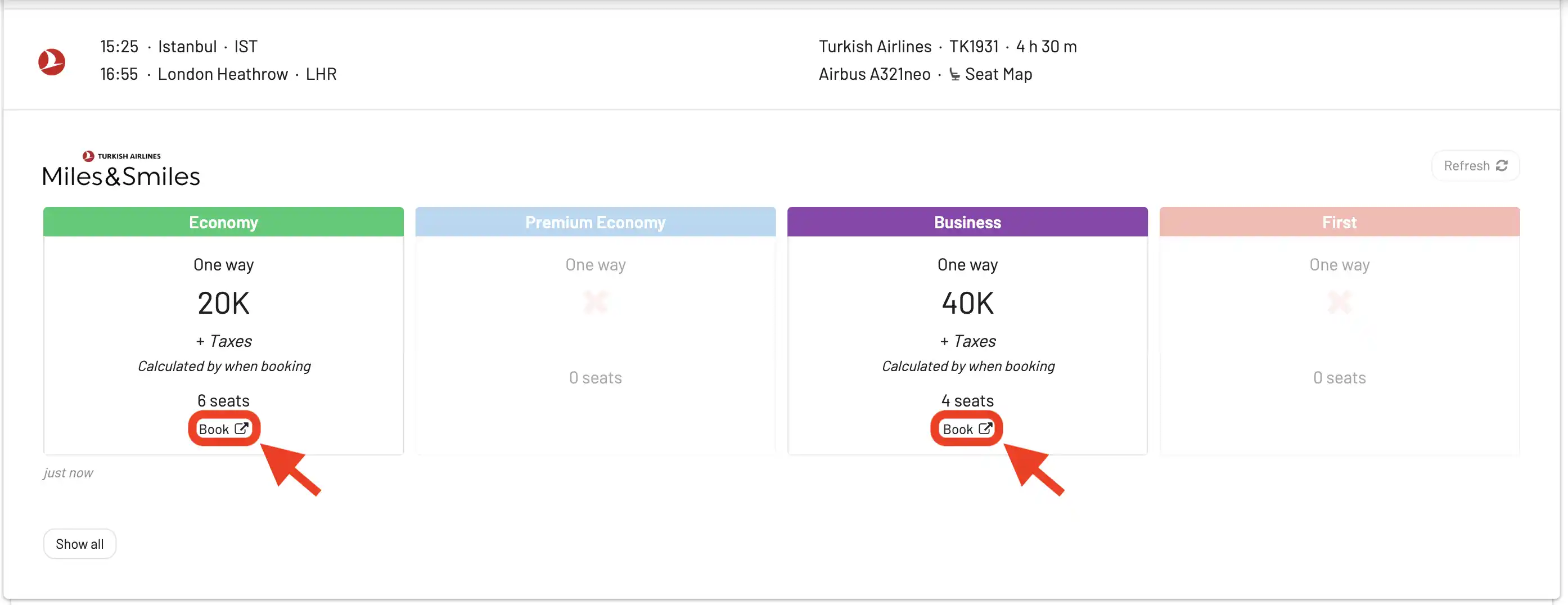 Building a round-trip award flight with AwardFares (Step 3).